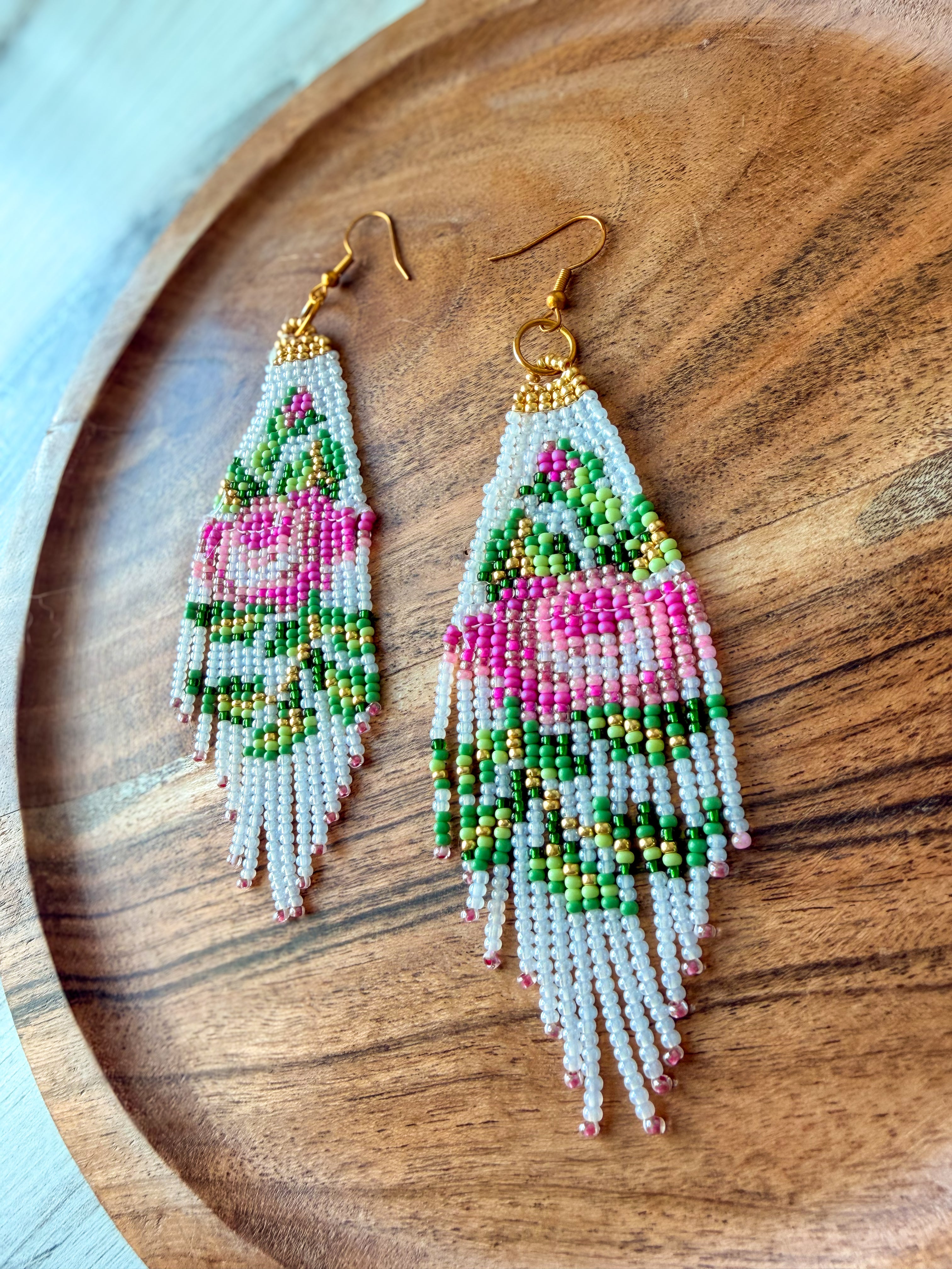 Beaded Rose Fringe Earrings