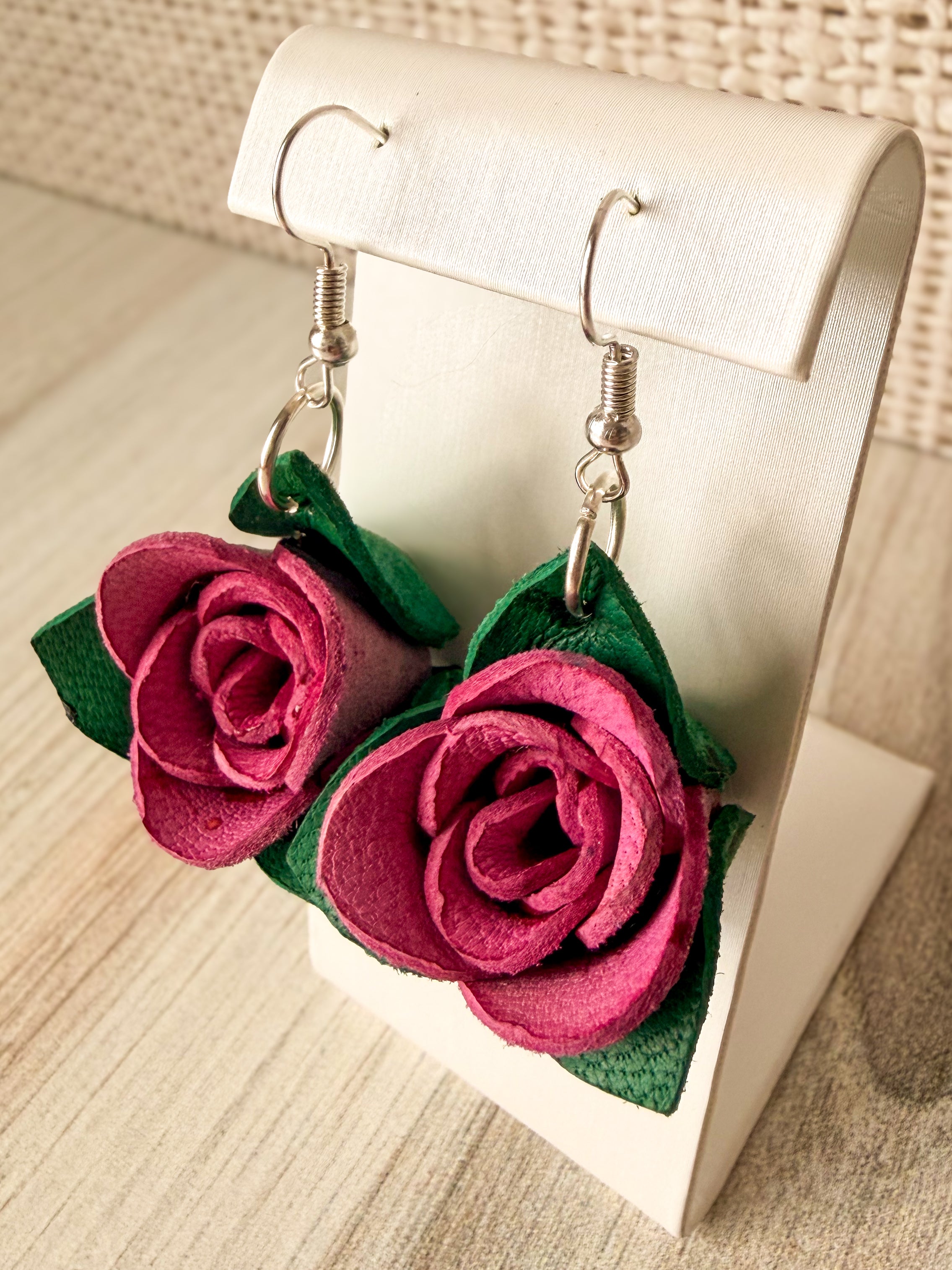 Leather Rose Earrings