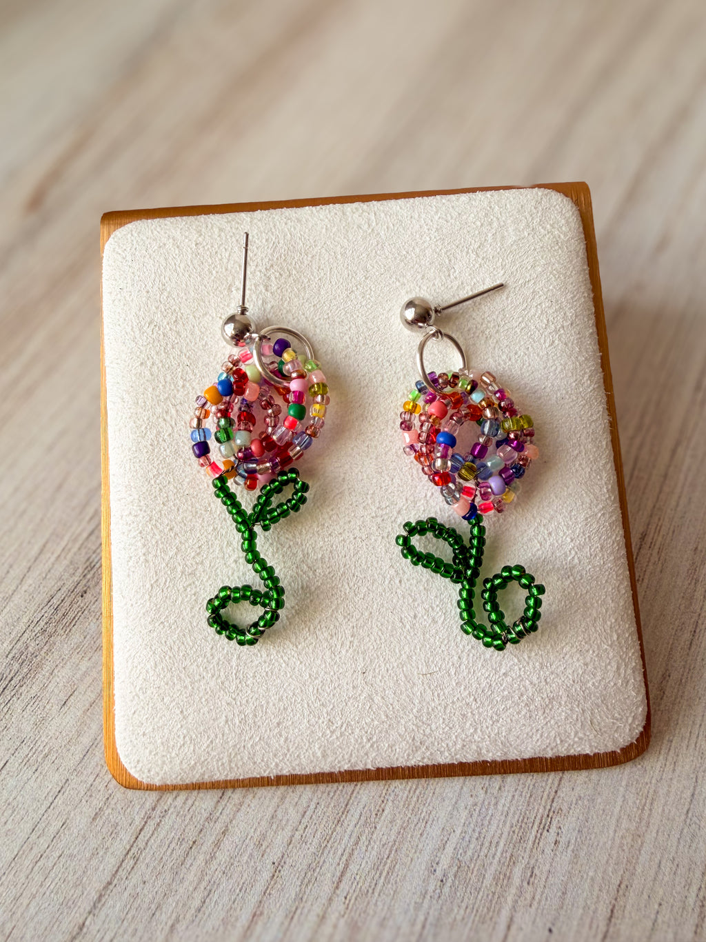 Beaded Rose Shaped Earrings