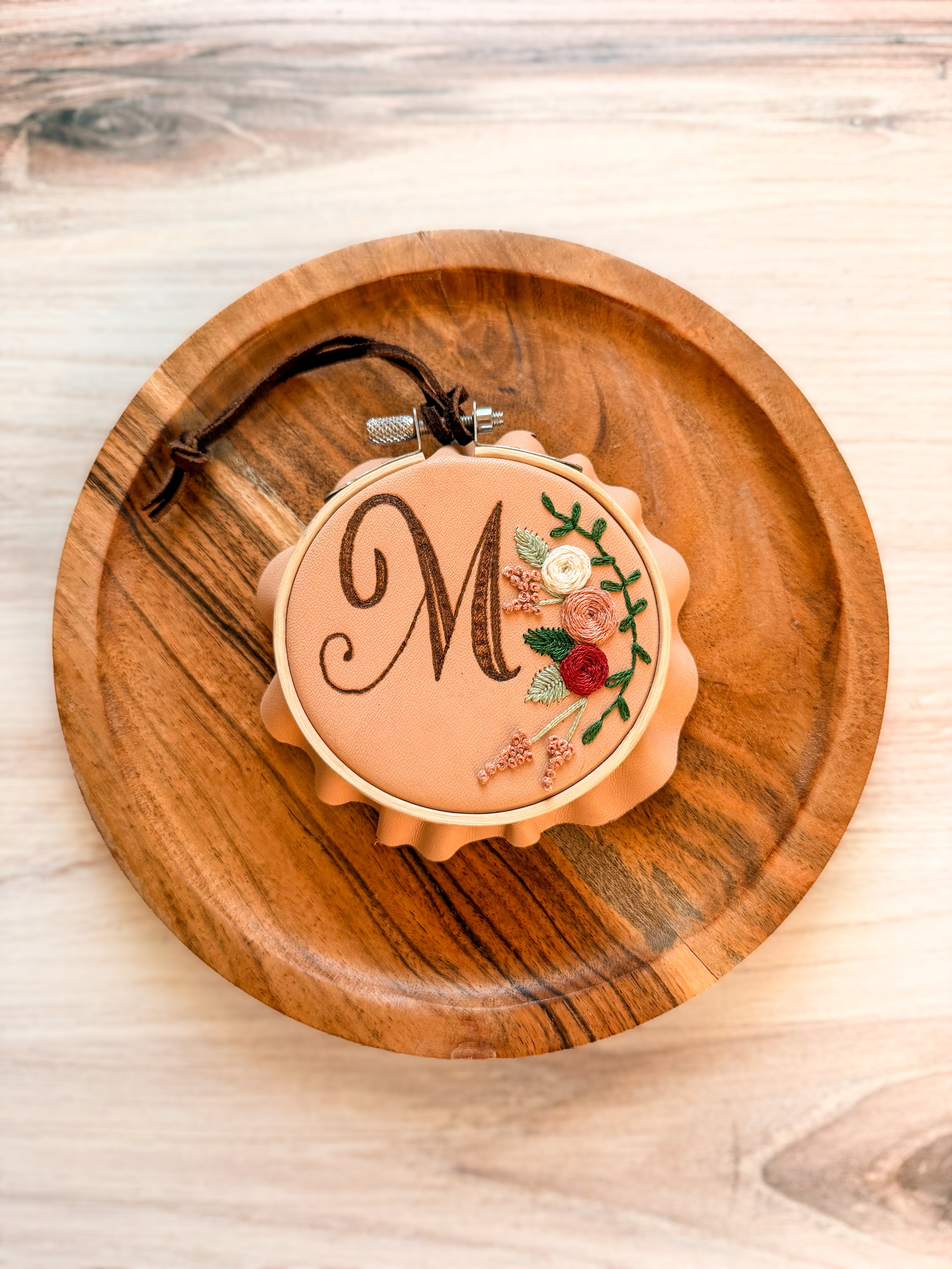 Leather and Embroidered Initial Ornaments