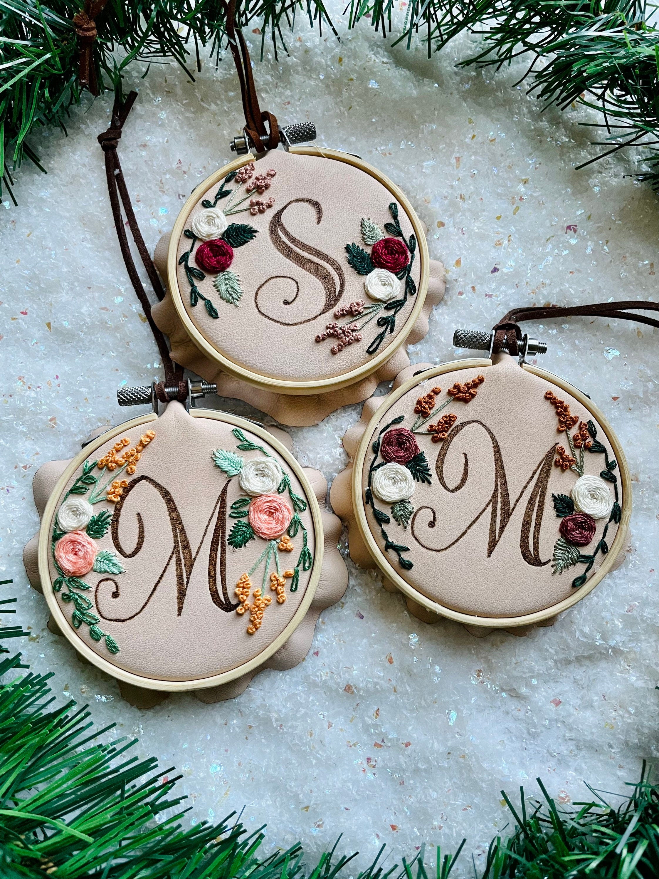 Leather and Embroidered Initial Ornaments
