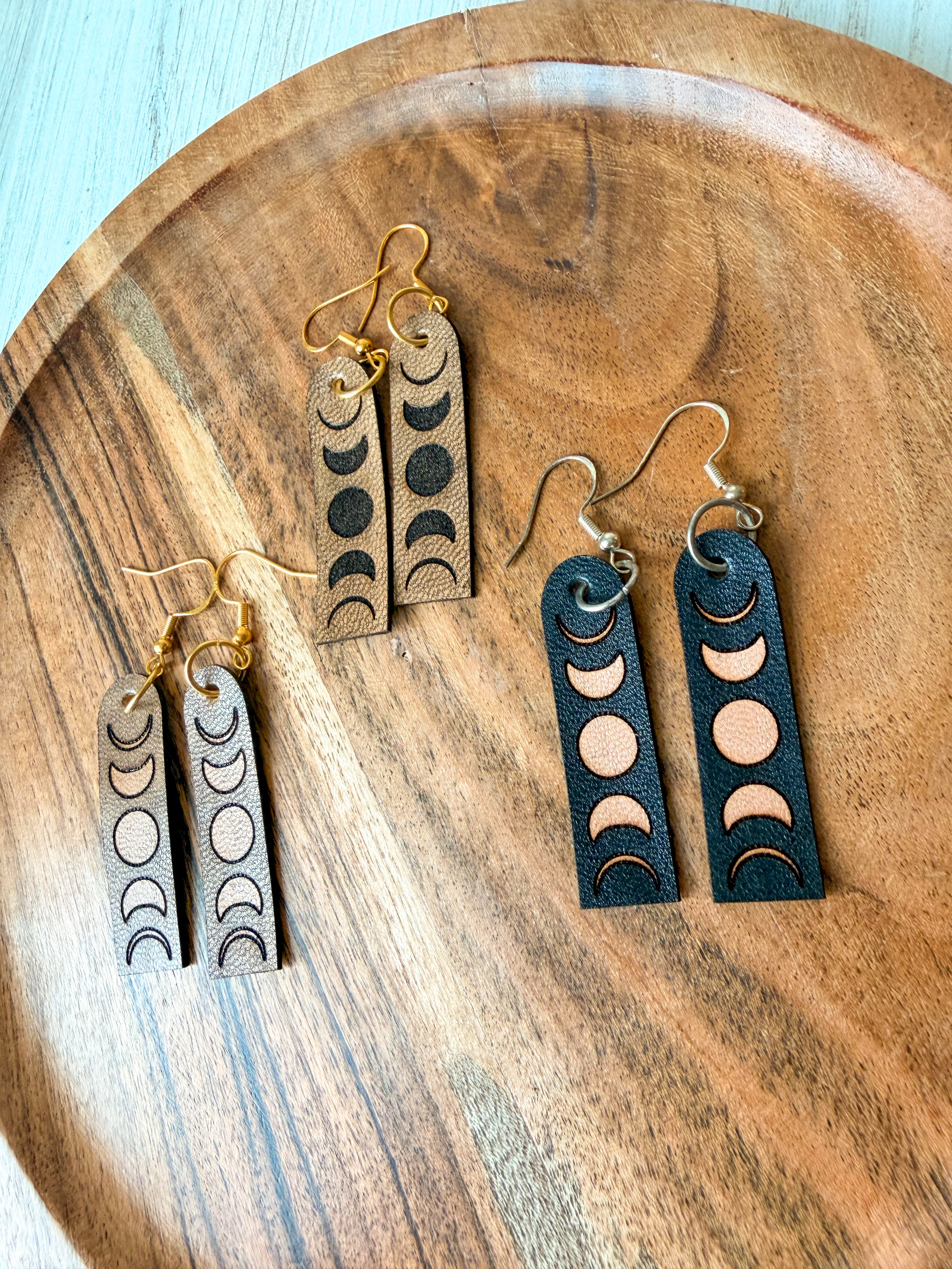 Leather Moon Phase Earrings