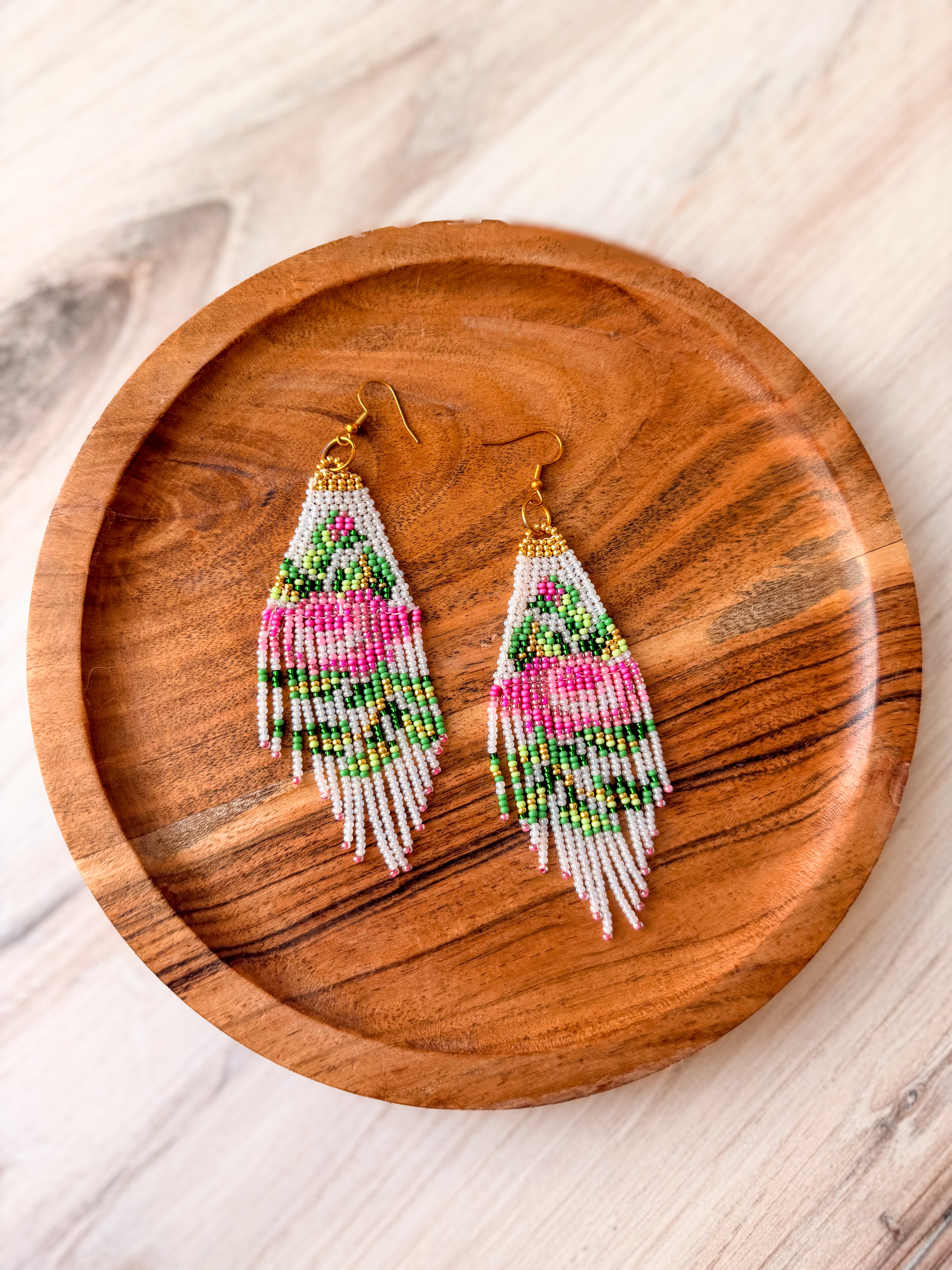 Beaded Rose Fringe Earrings