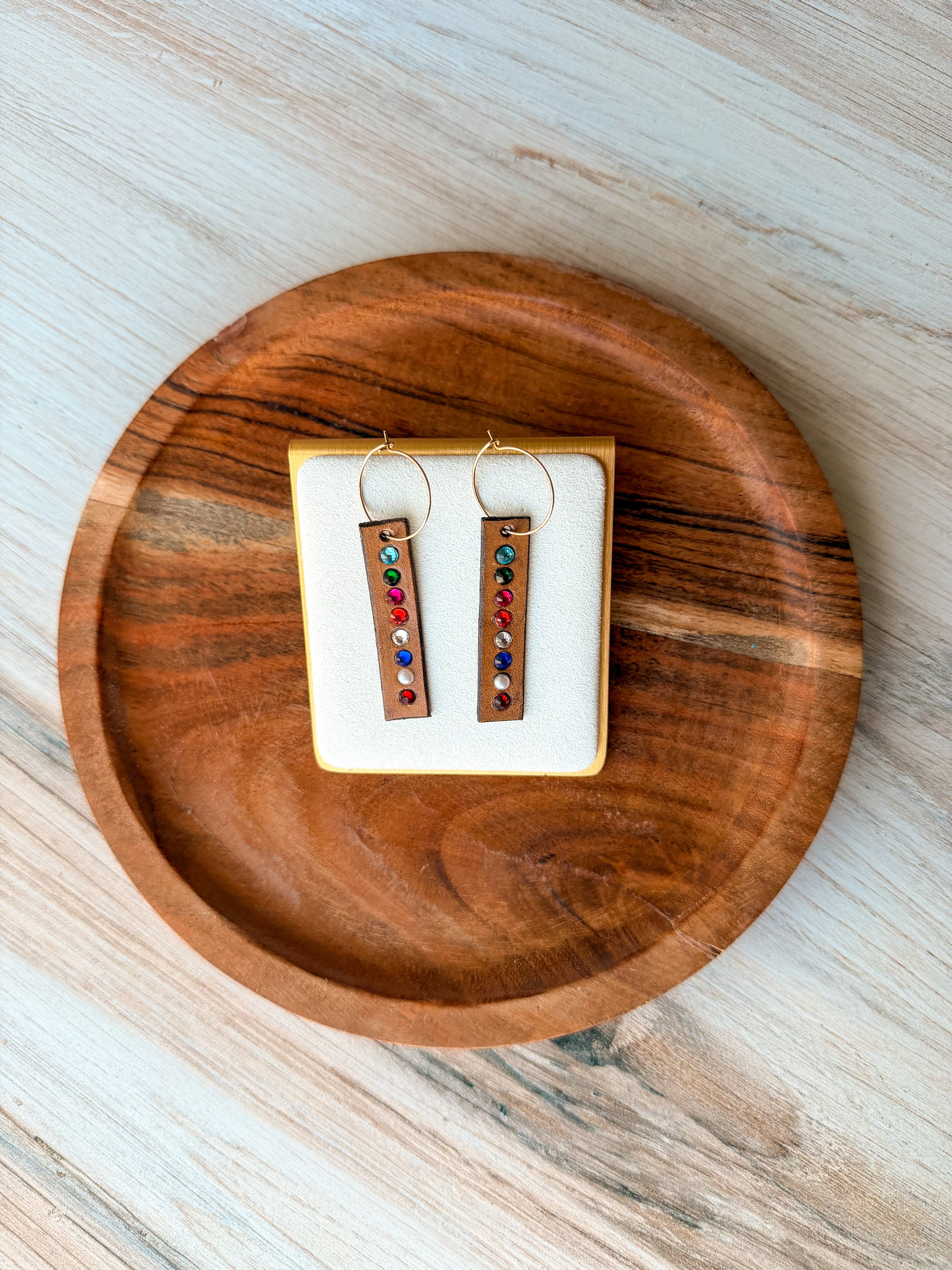 Leather Birth Stone Earrings
