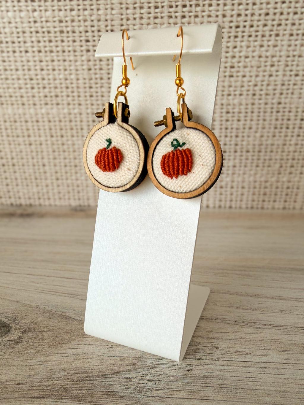 Hand Embroidered Pumpkin Earrings