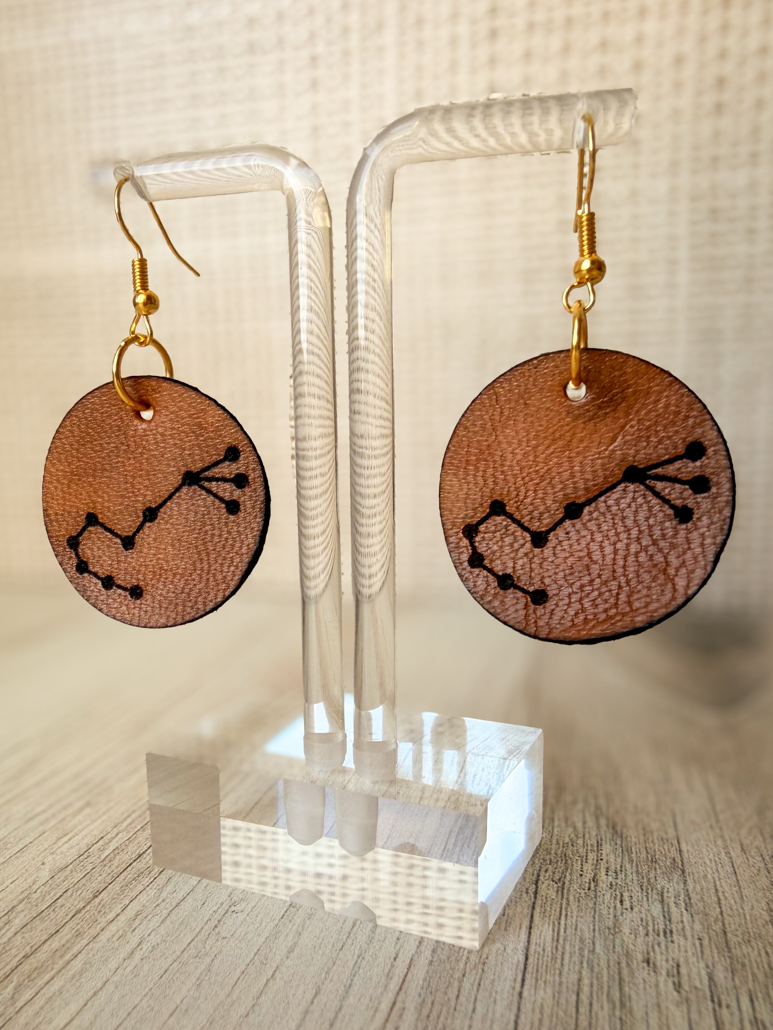 Leather Zodiac Constellation Earrings