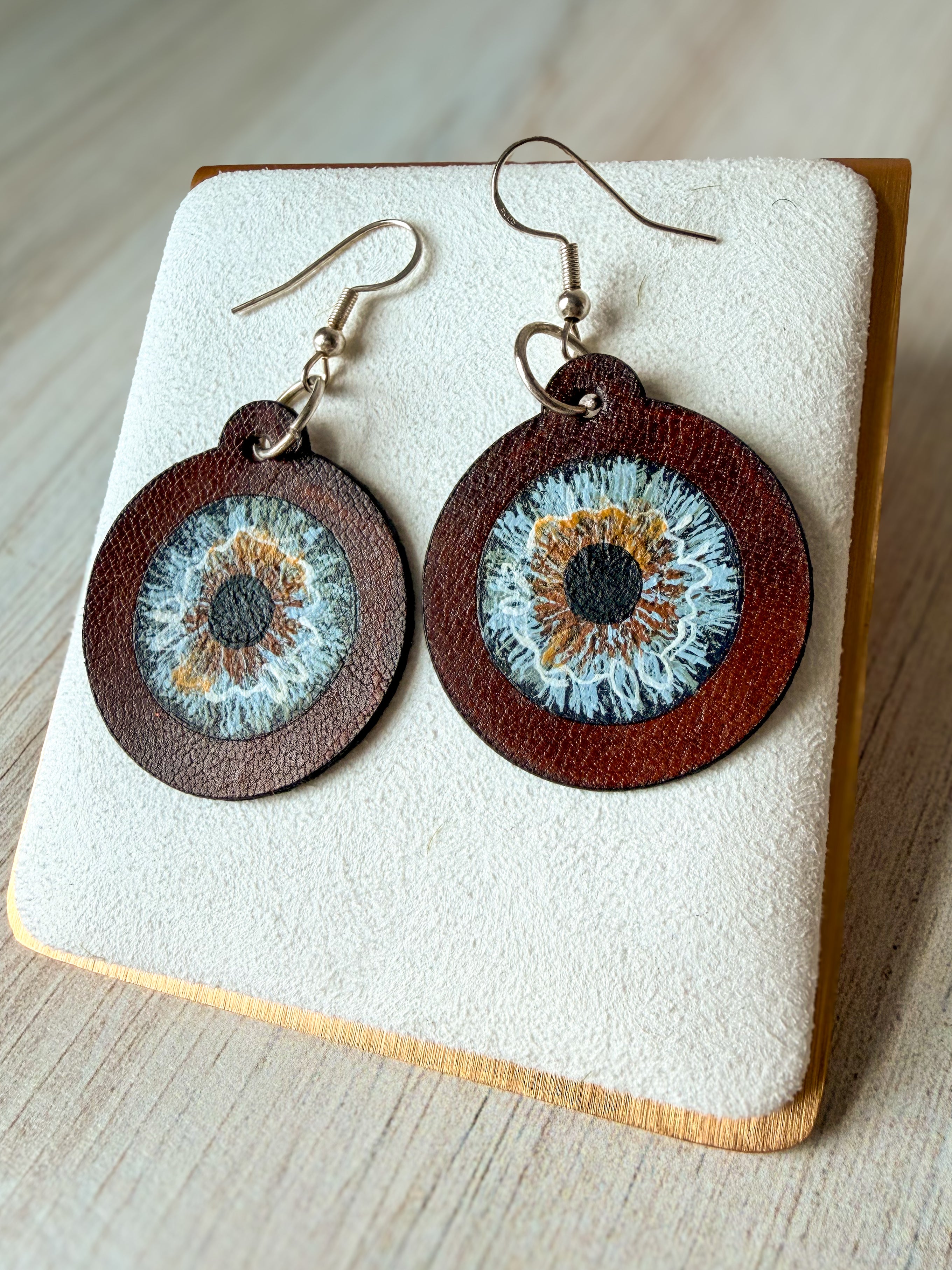 Hand-Painted Leather Iris Eye Earrings