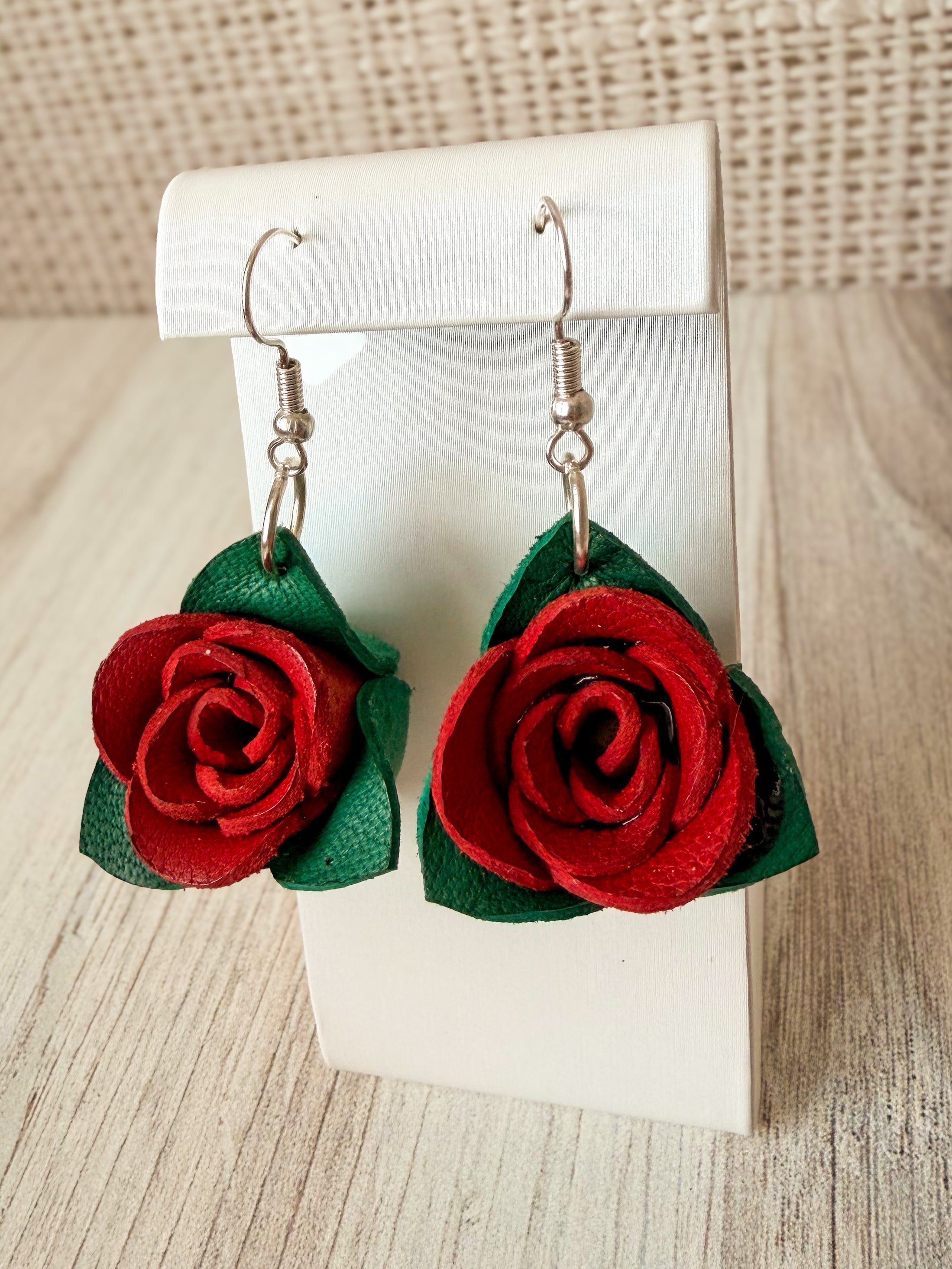 Leather Rose Earrings
