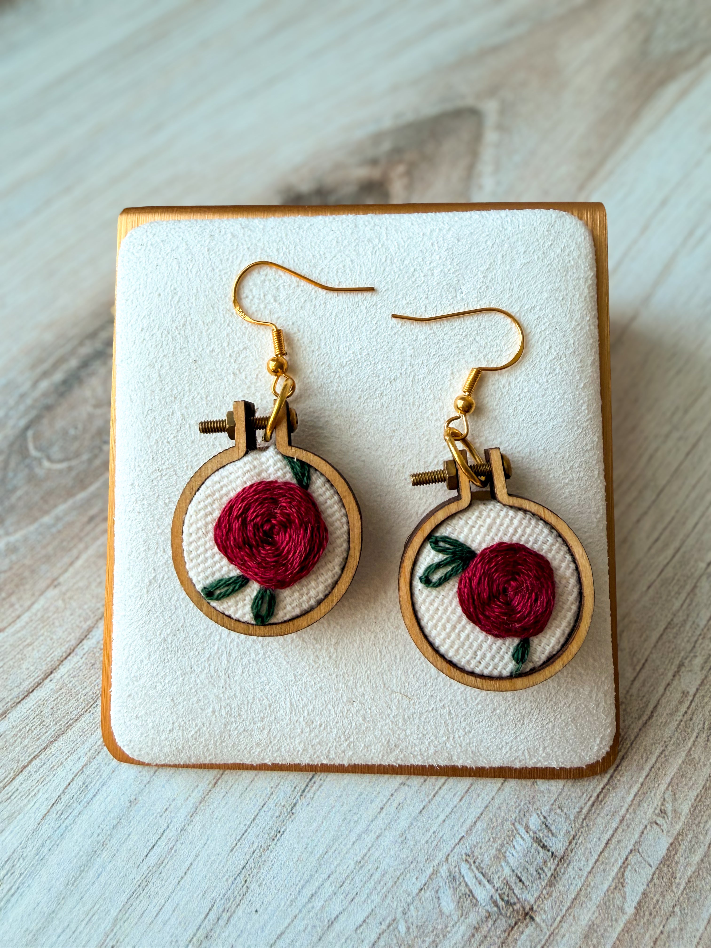 Hand Embroidered Rose Earrings