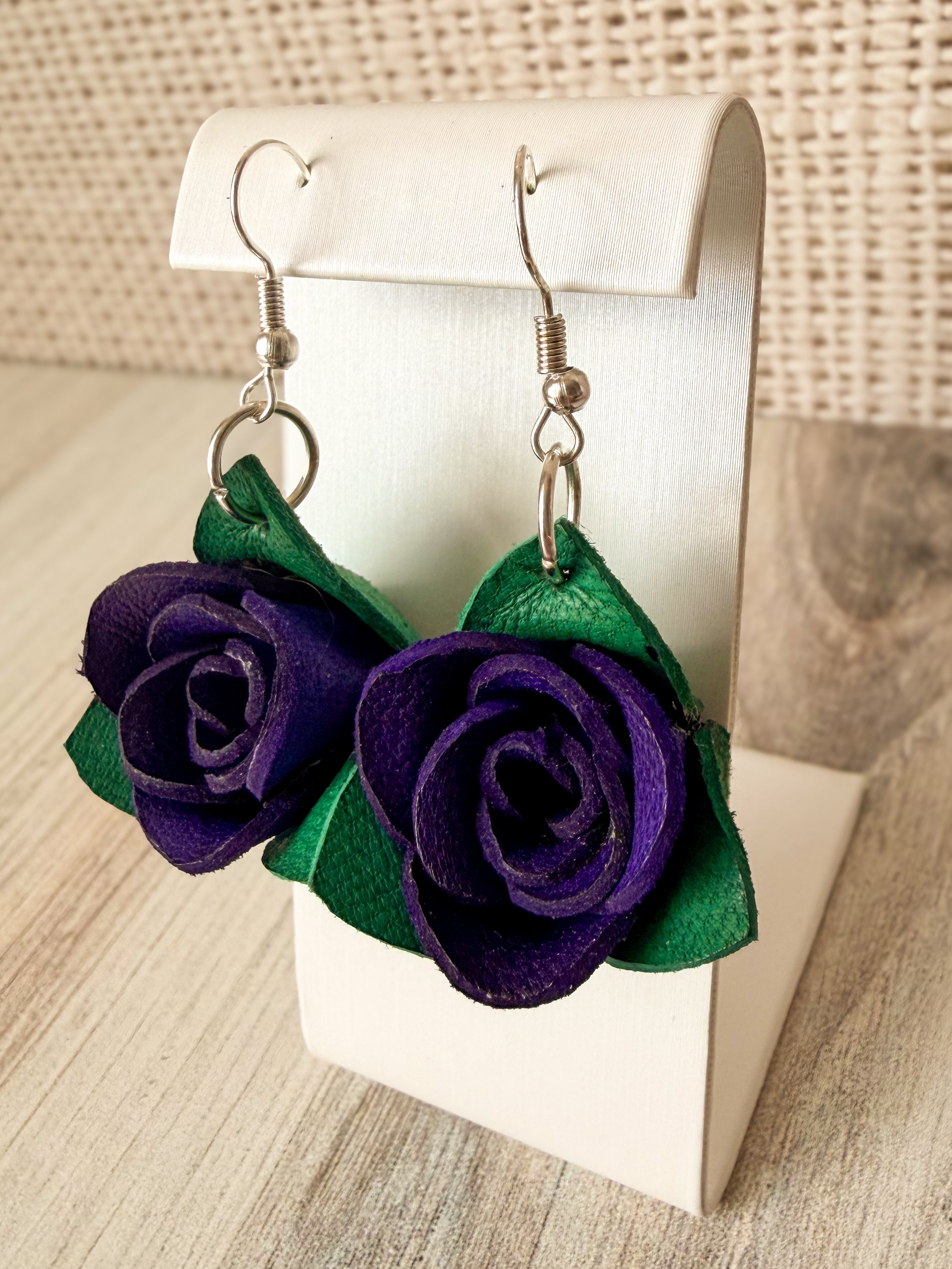 Leather Rose Earrings