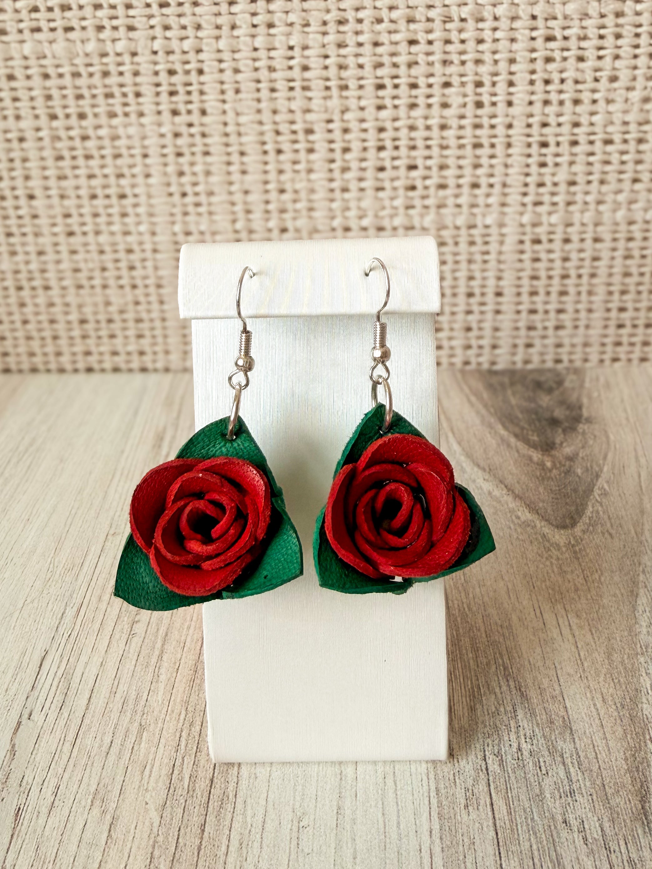 Leather Rose Earrings