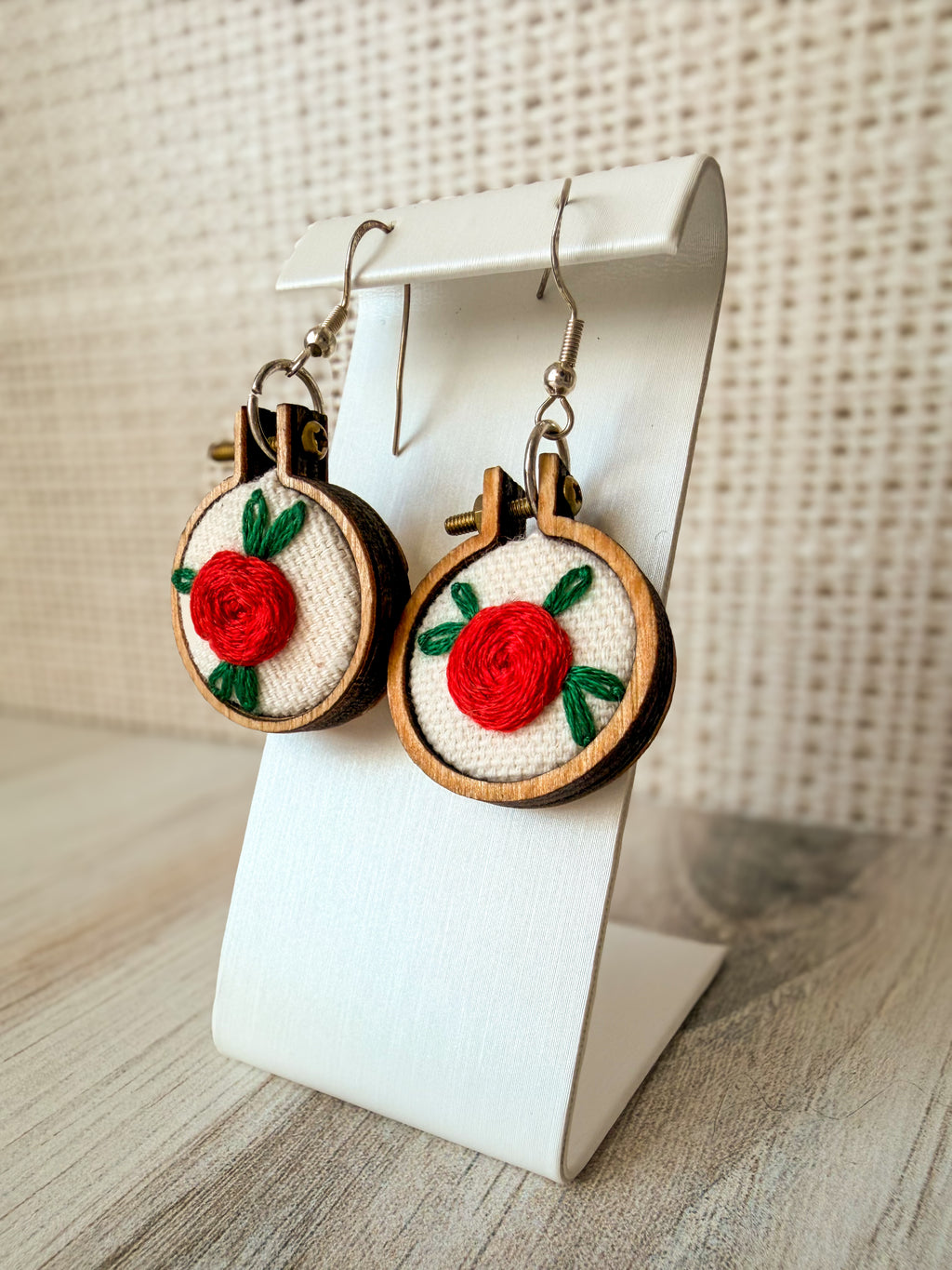 Hand Embroidered Rose Earrings