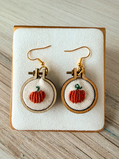 Hand Embroidered Pumpkin Earrings