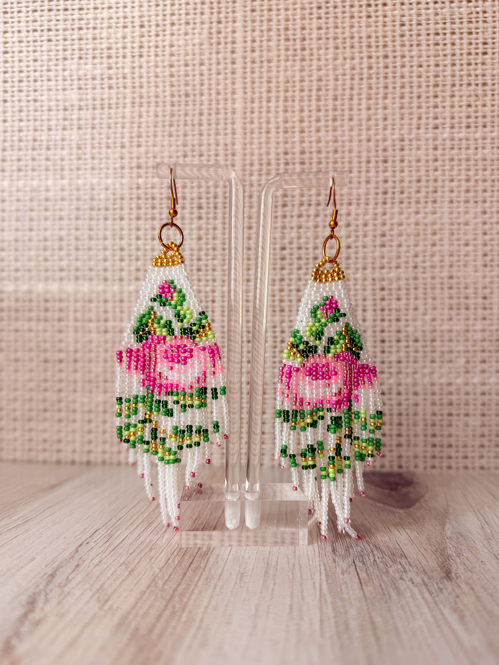 Beaded Rose Fringe Earrings