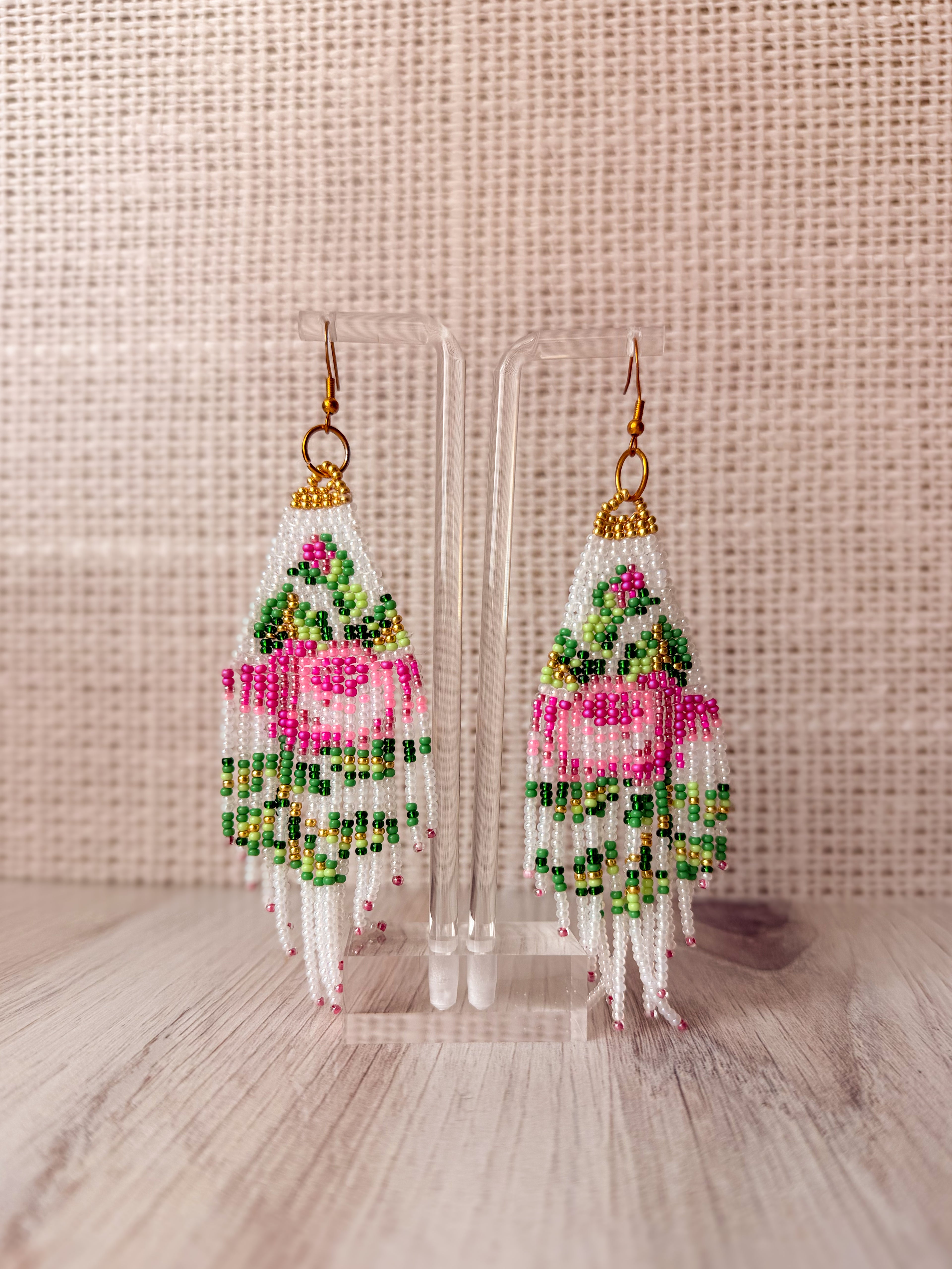 Beaded Rose Fringe Earrings