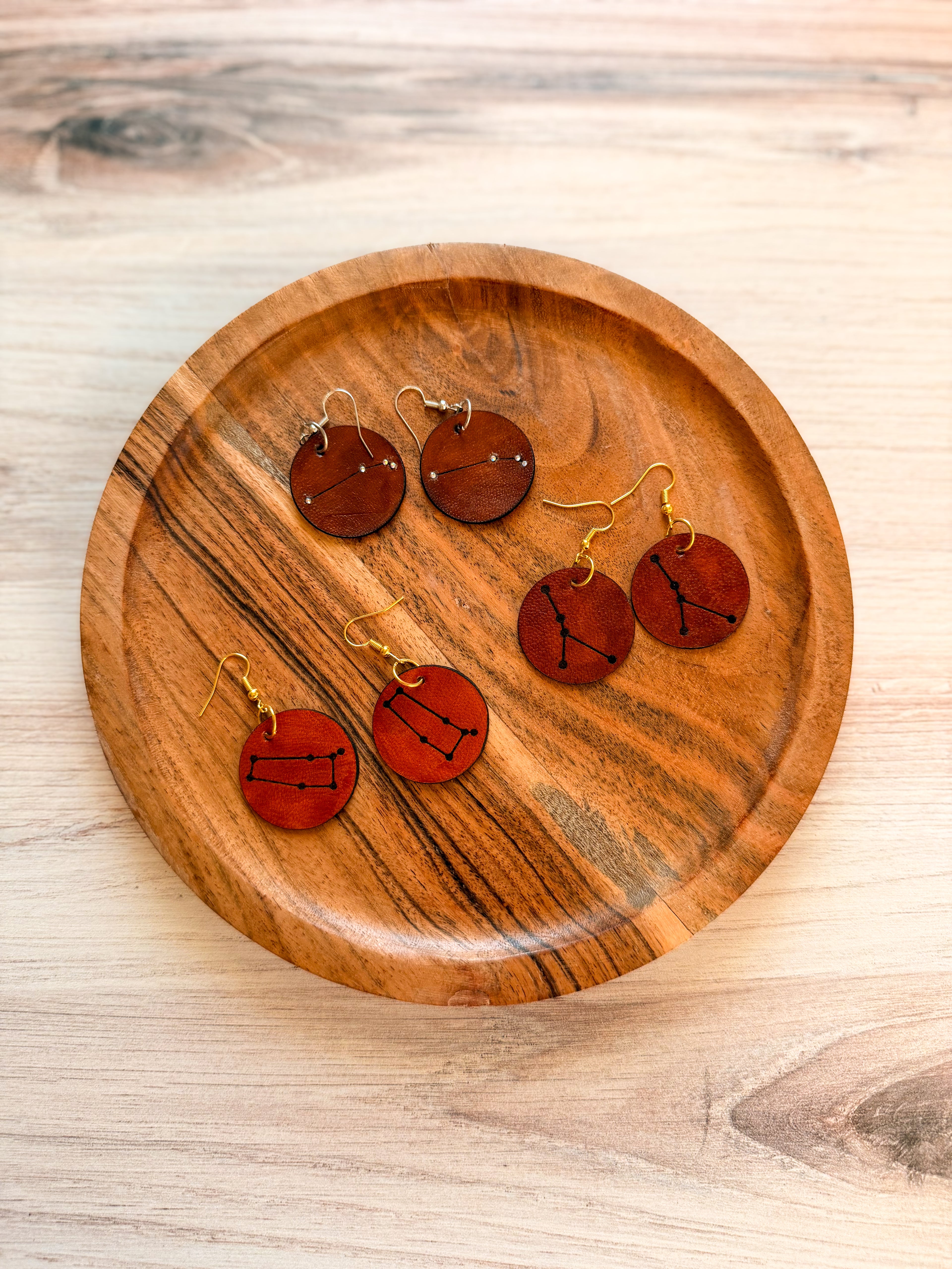 Leather Zodiac Constellation Earrings
