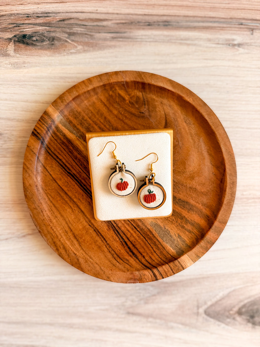 Hand Embroidered Pumpkin Earrings