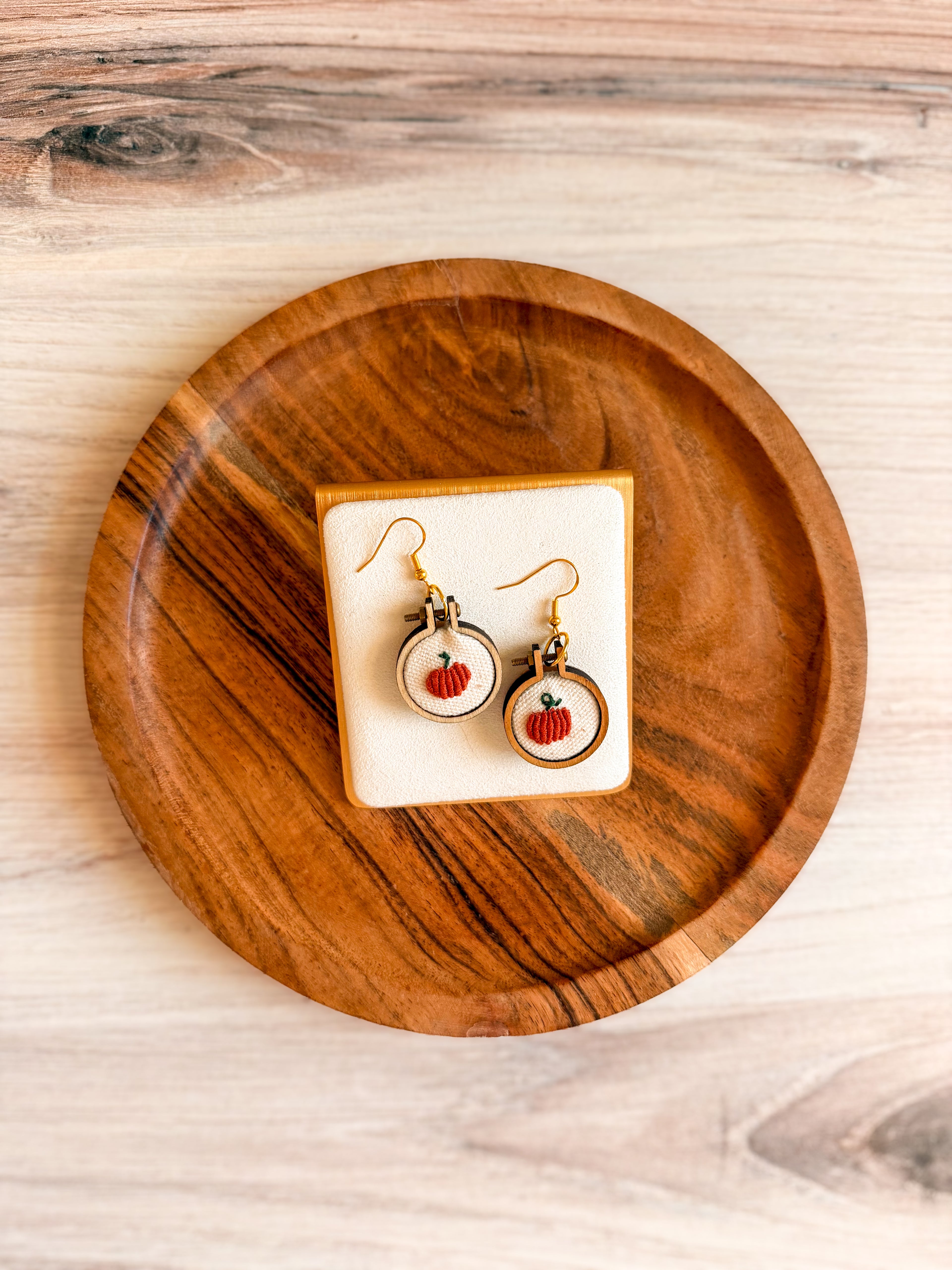 Hand Embroidered Pumpkin Earrings