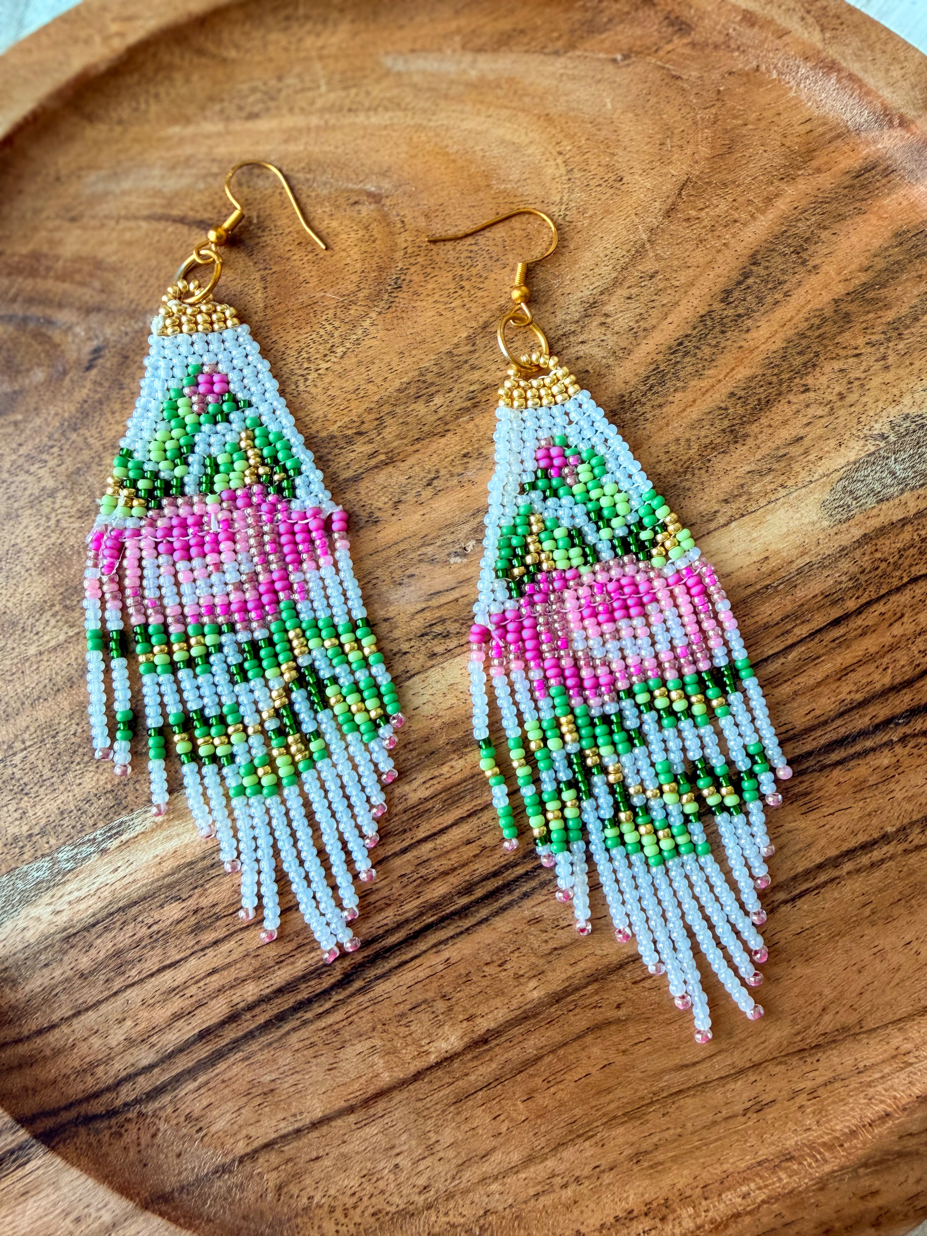 Beaded Rose Fringe Earrings