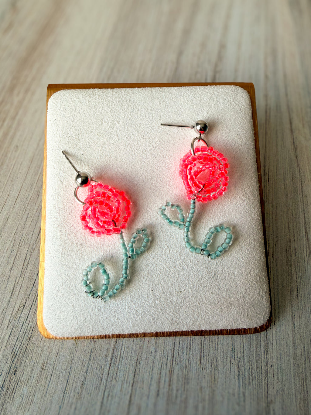 Beaded Rose Shaped Earrings