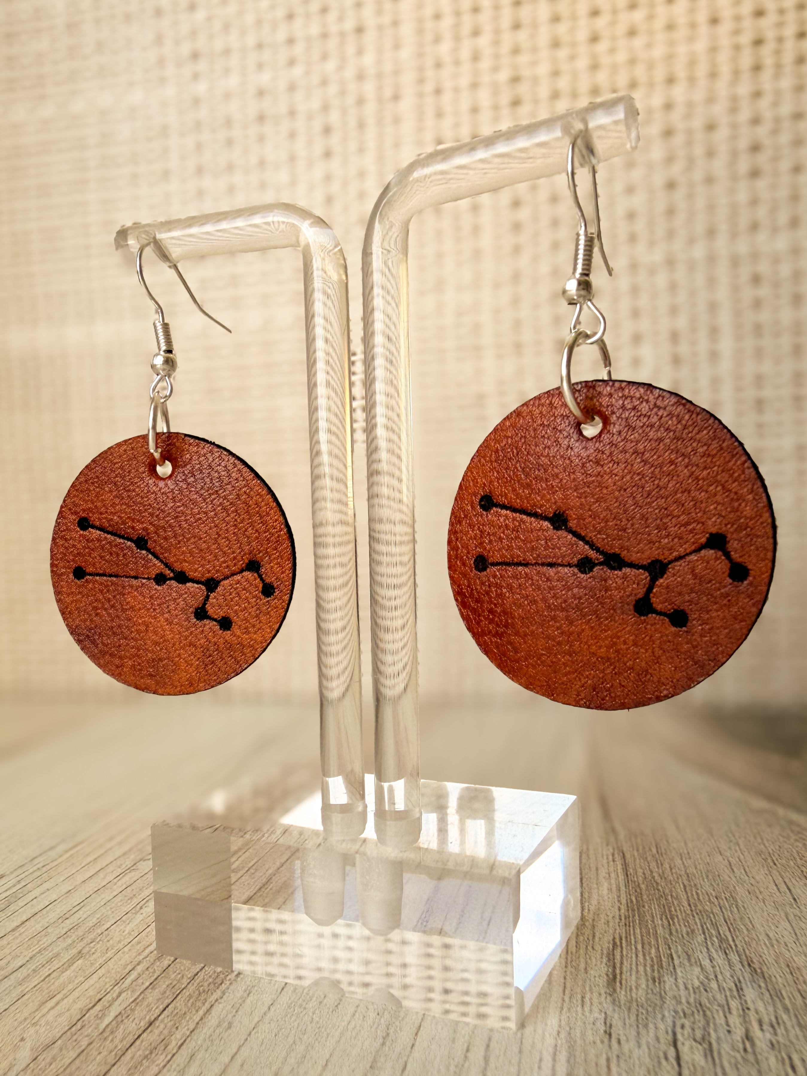 Leather Zodiac Constellation Earrings