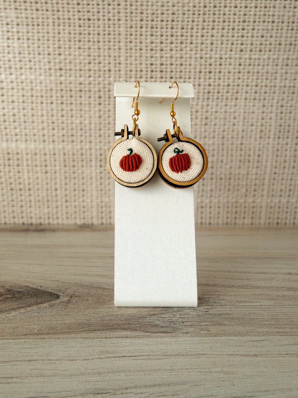 Hand Embroidered Pumpkin Earrings