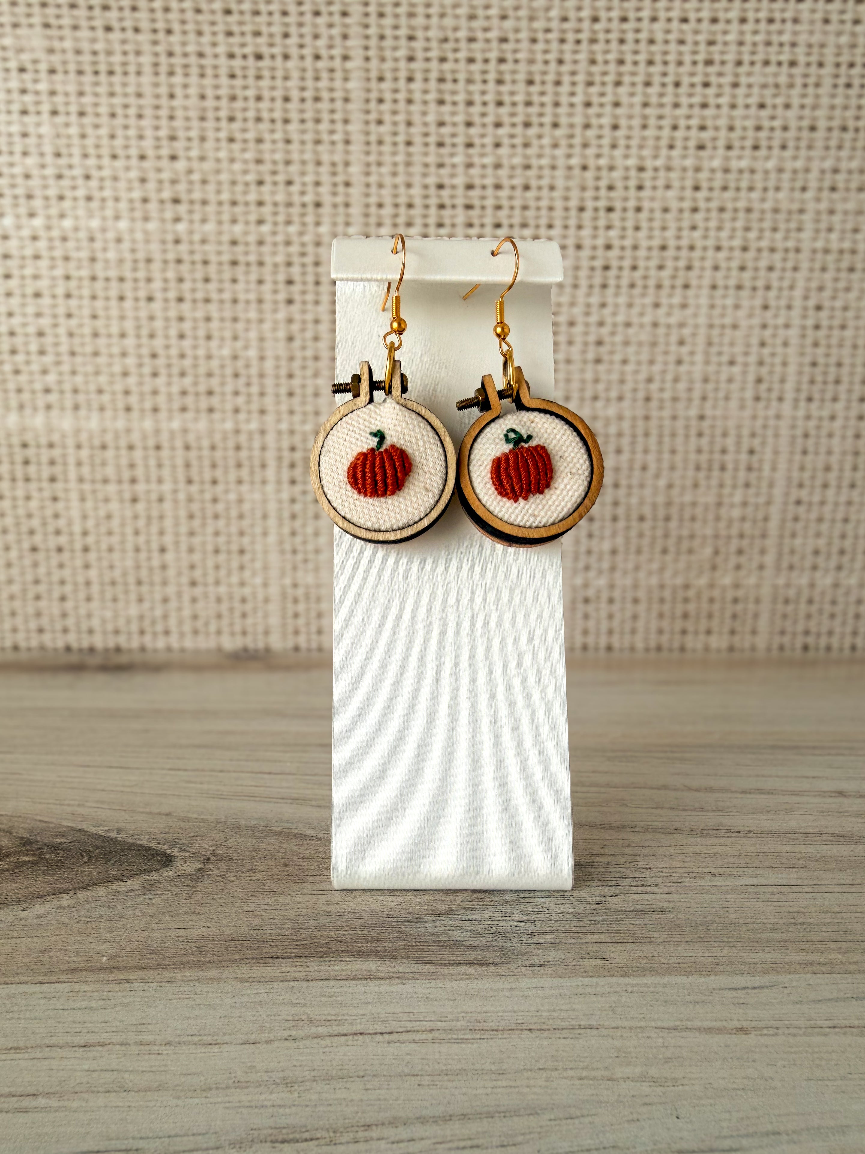 Hand Embroidered Pumpkin Earrings
