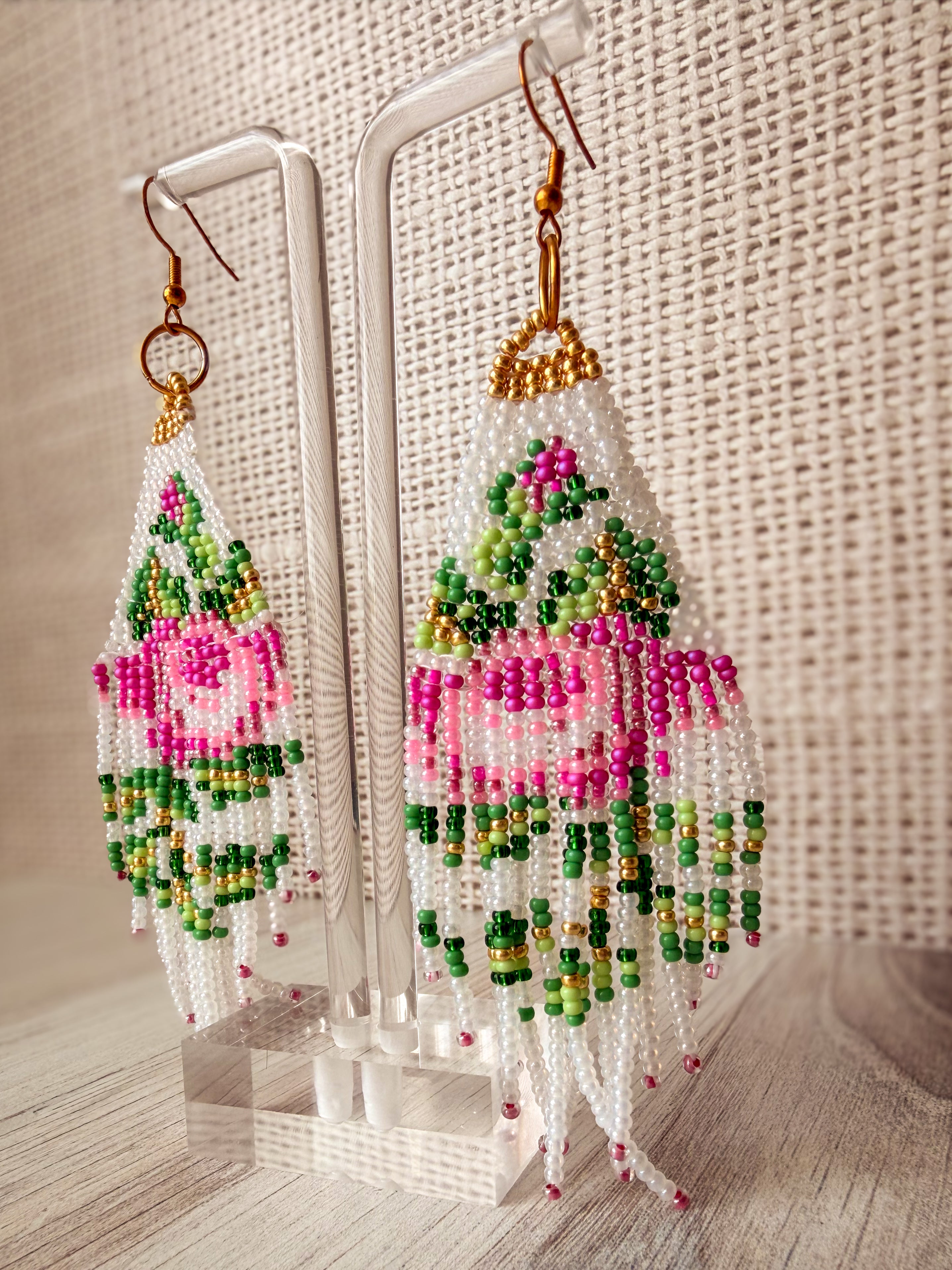 Beaded Rose Fringe Earrings