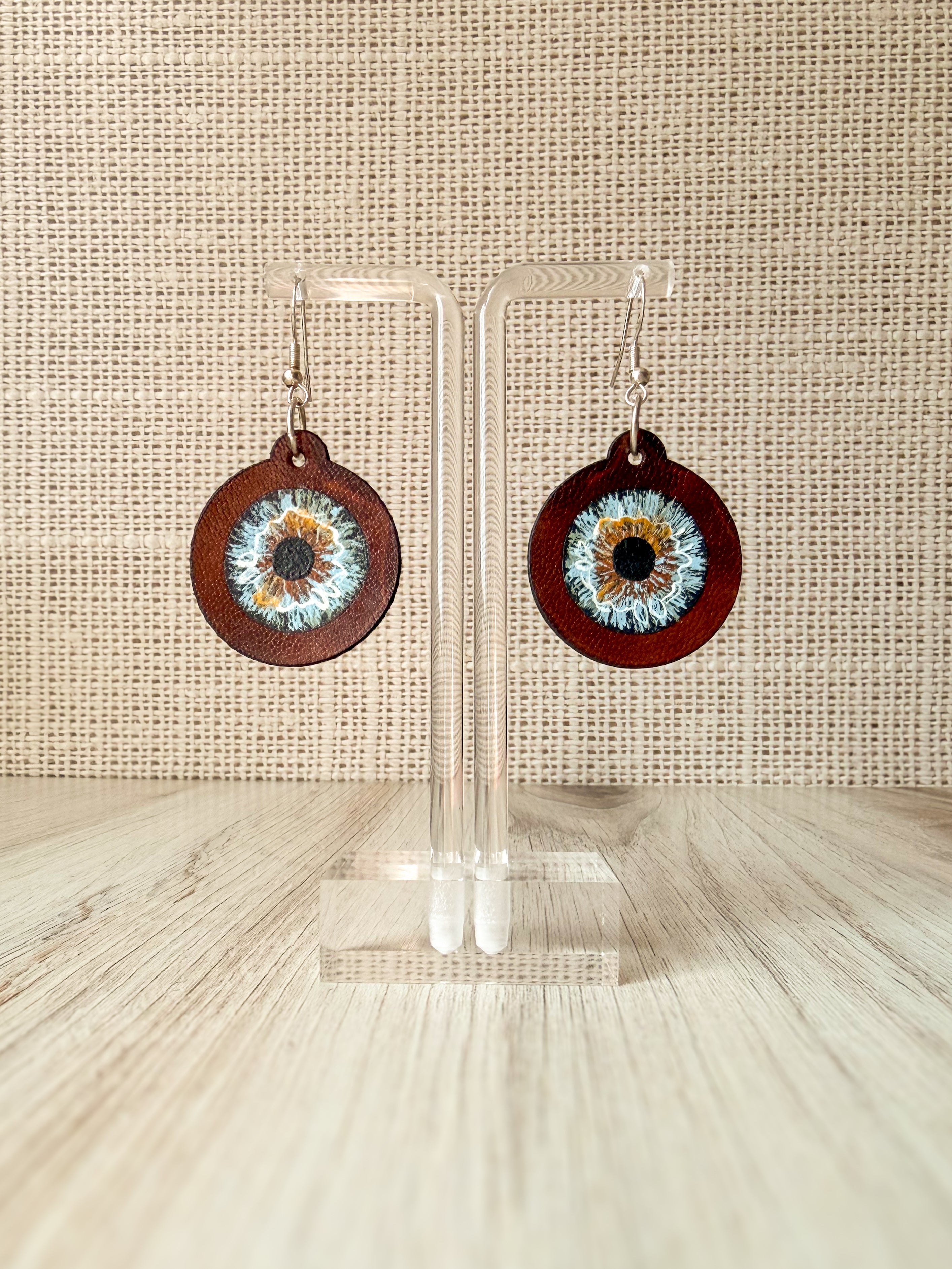 Hand-Painted Leather Iris Eye Earrings