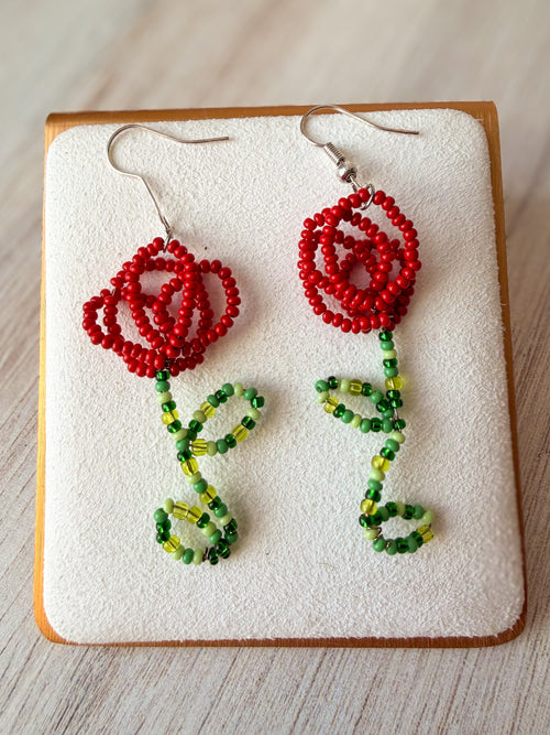 Beaded Rose Shaped Earrings
