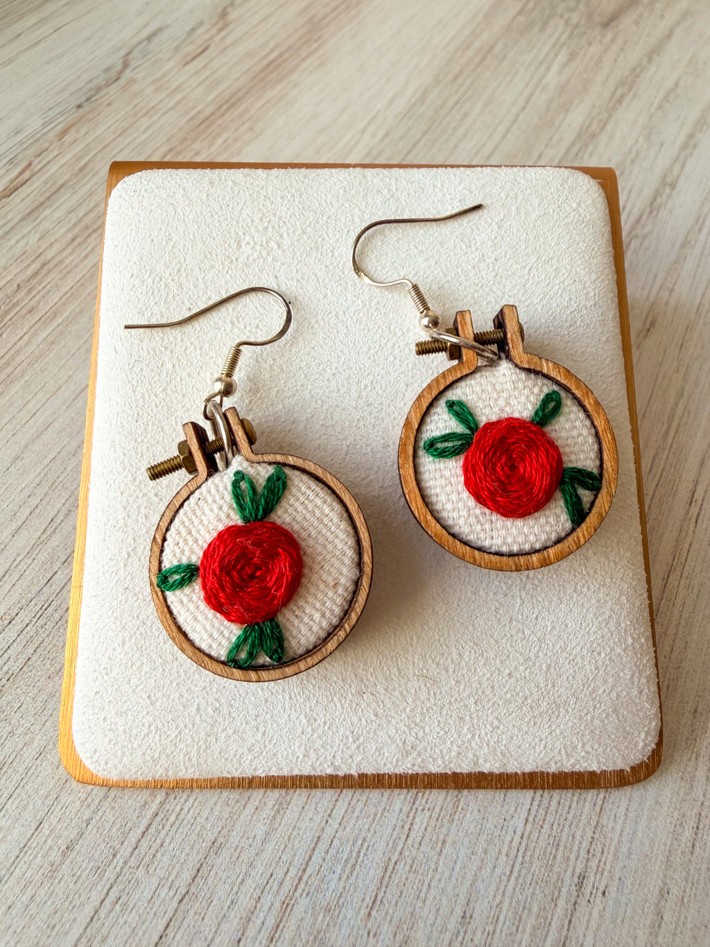 Hand Embroidered Rose Earrings