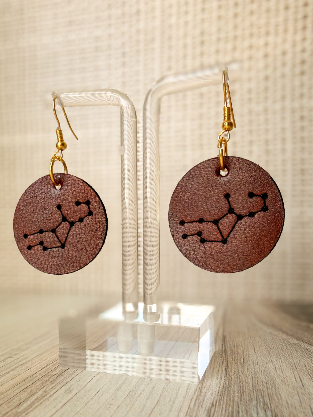Leather Zodiac Constellation Earrings