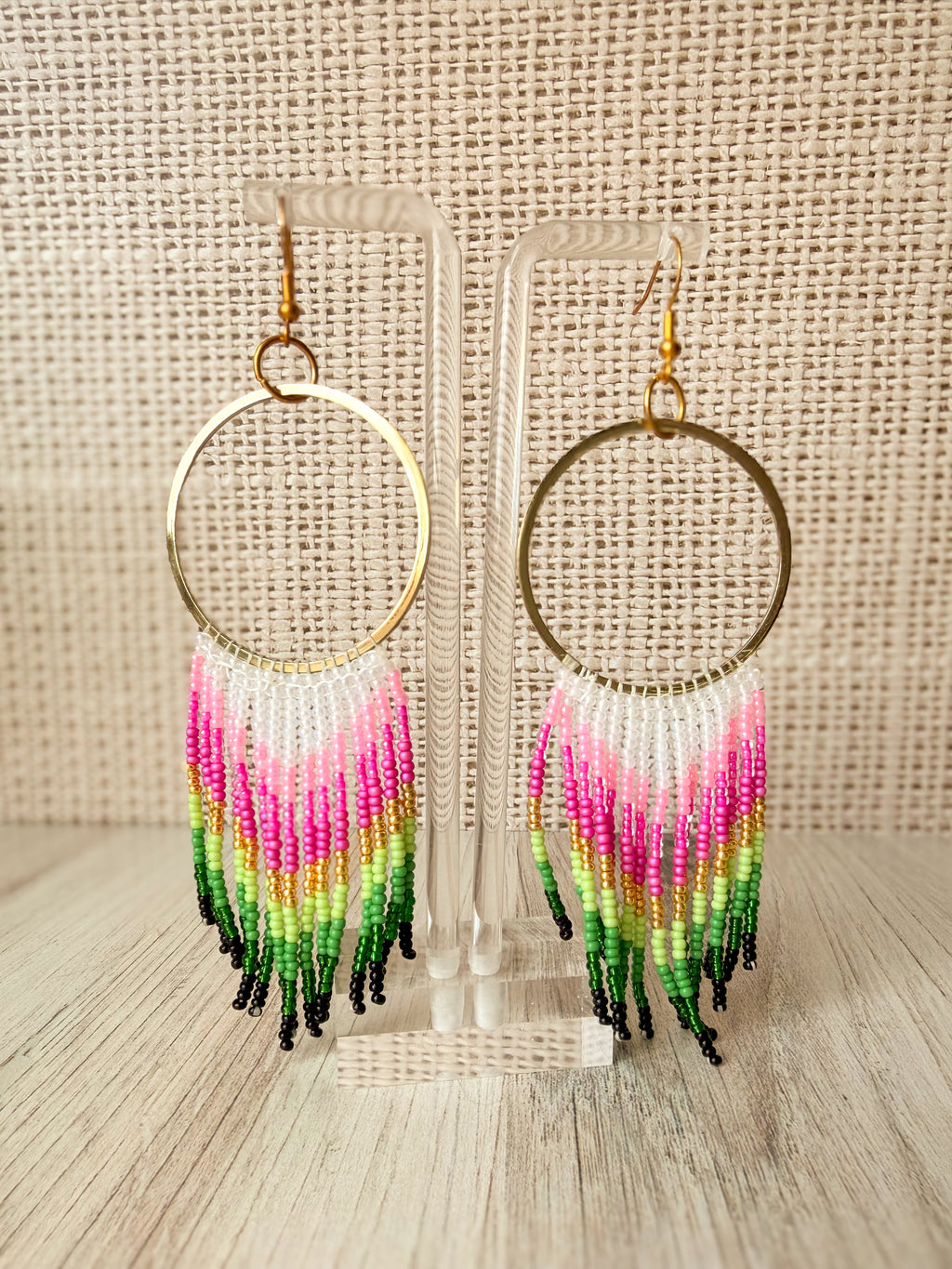 "For Good” Beaded Hoop Fringe Earrings