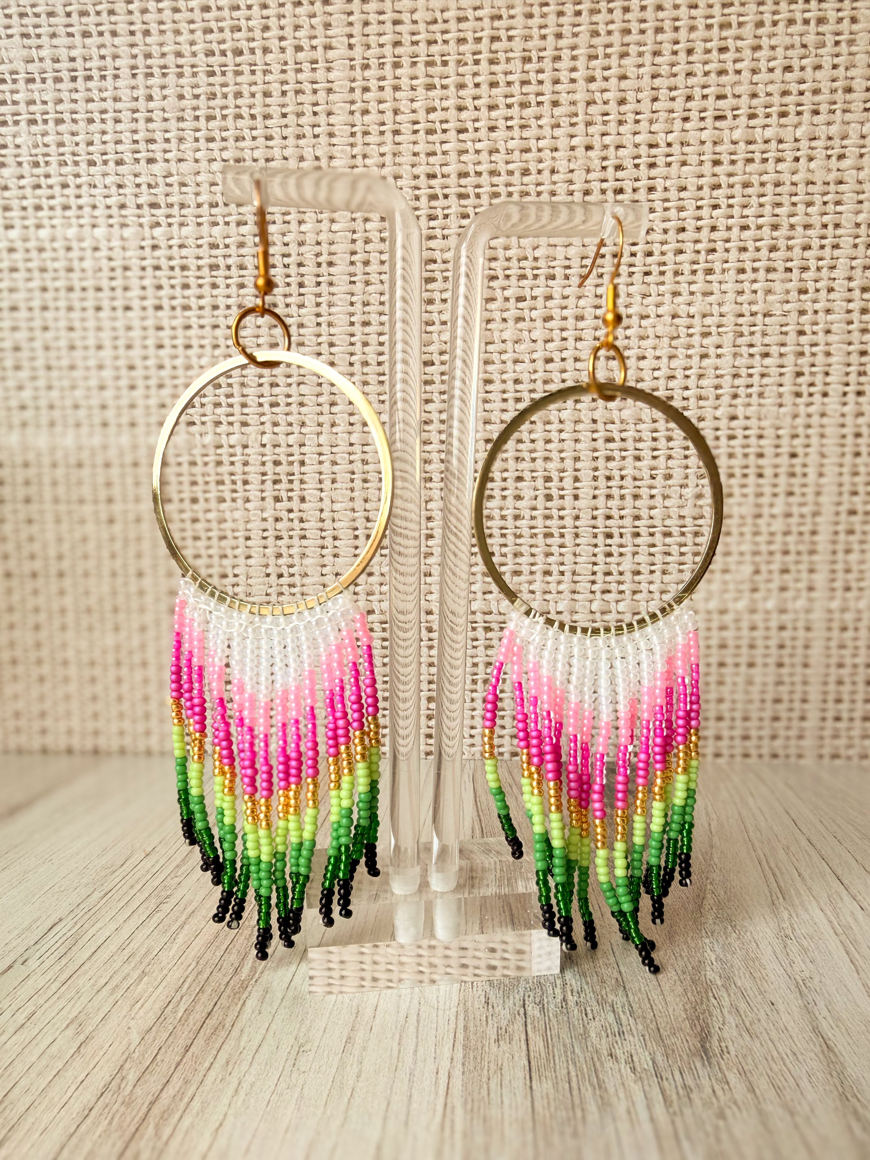 "For Good” Beaded Hoop Fringe Earrings