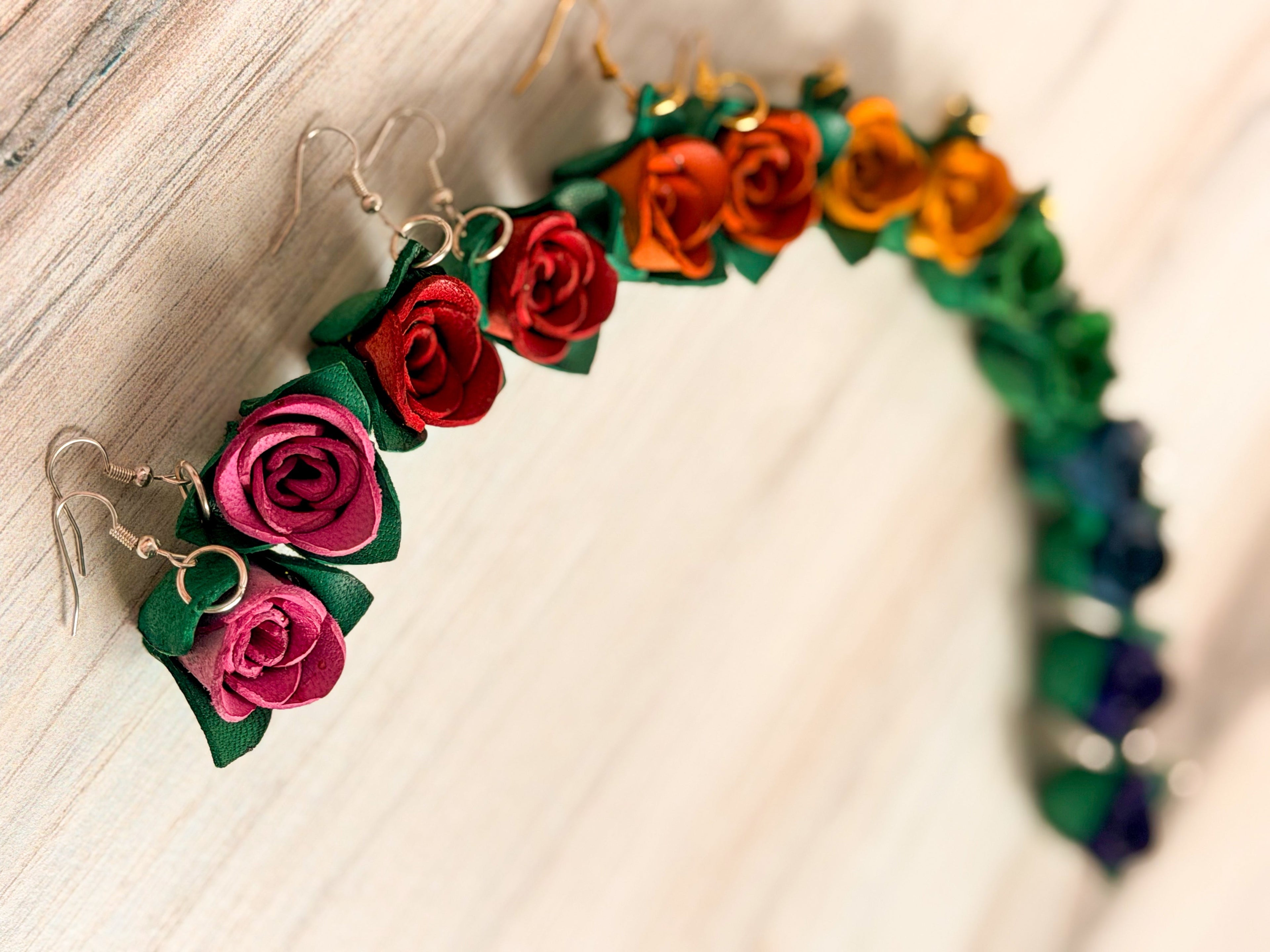 Leather Rose Earrings