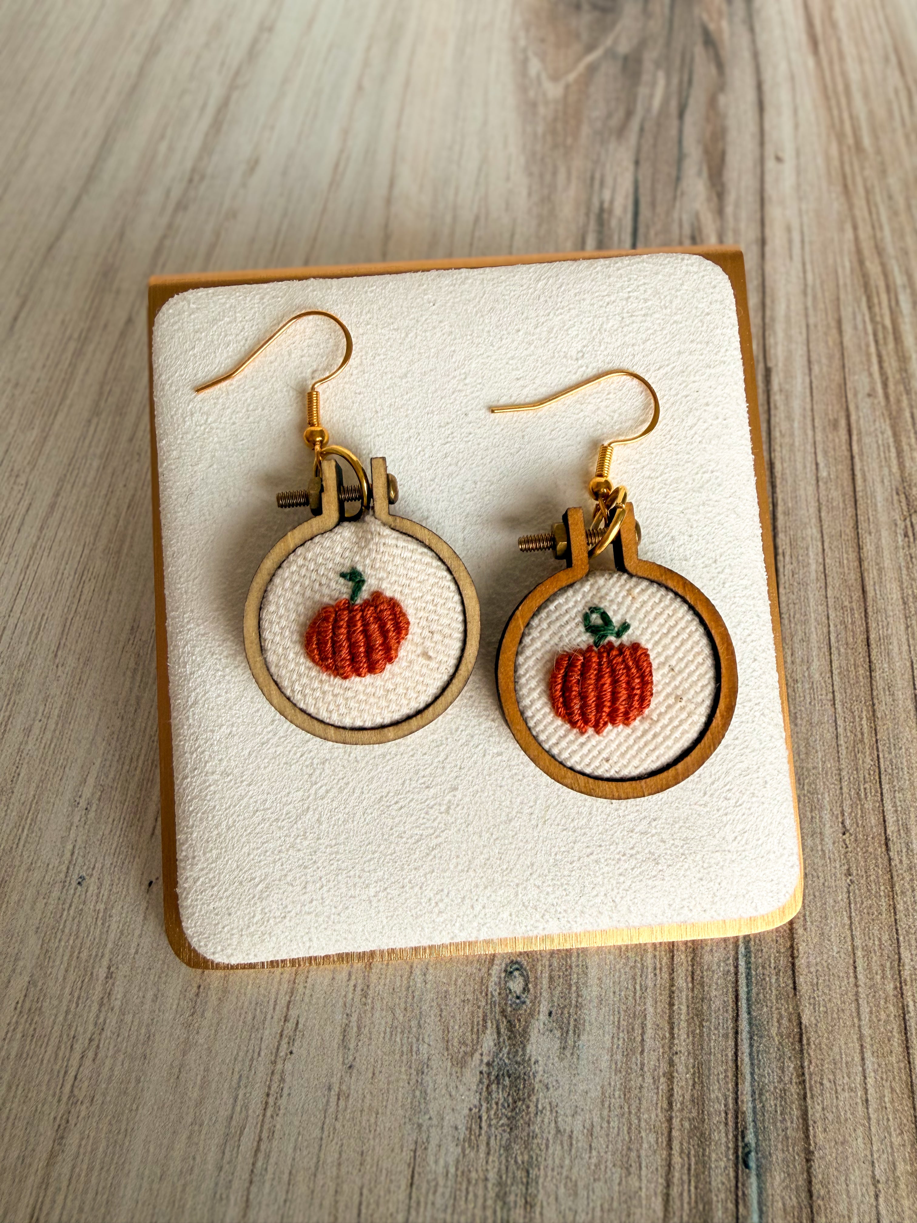 Hand Embroidered Pumpkin Earrings