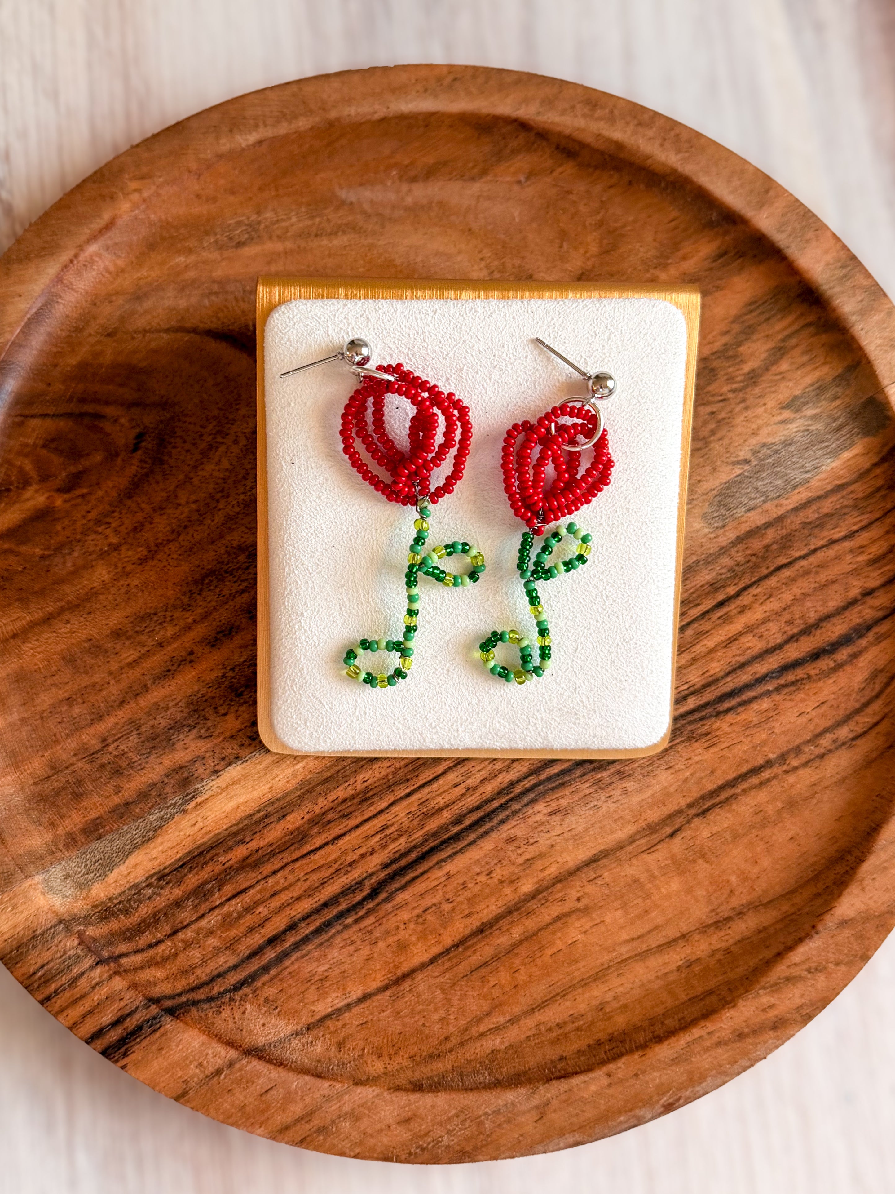 Beaded Rose Shaped Earrings
