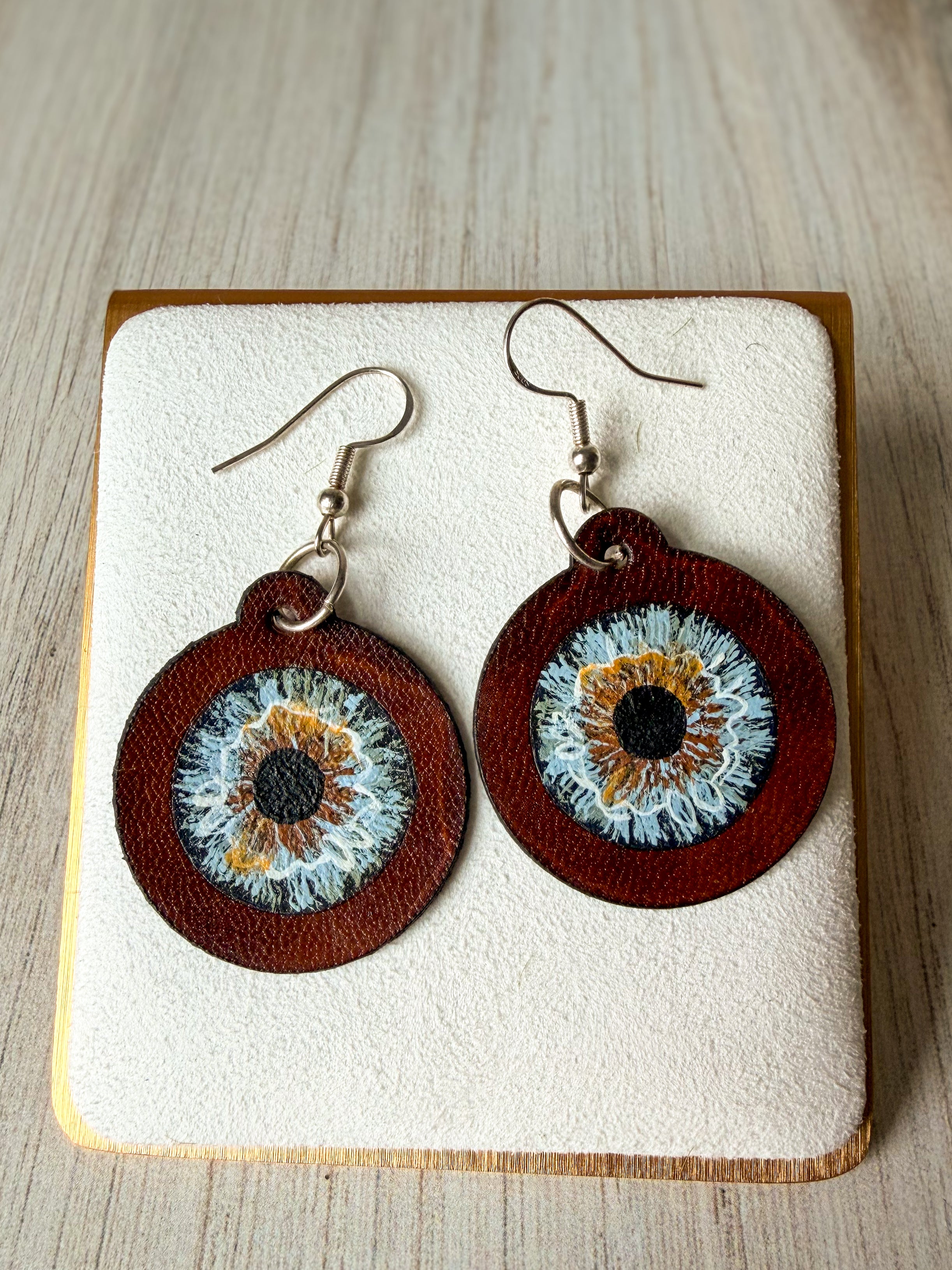 Hand-Painted Leather Iris Eye Earrings