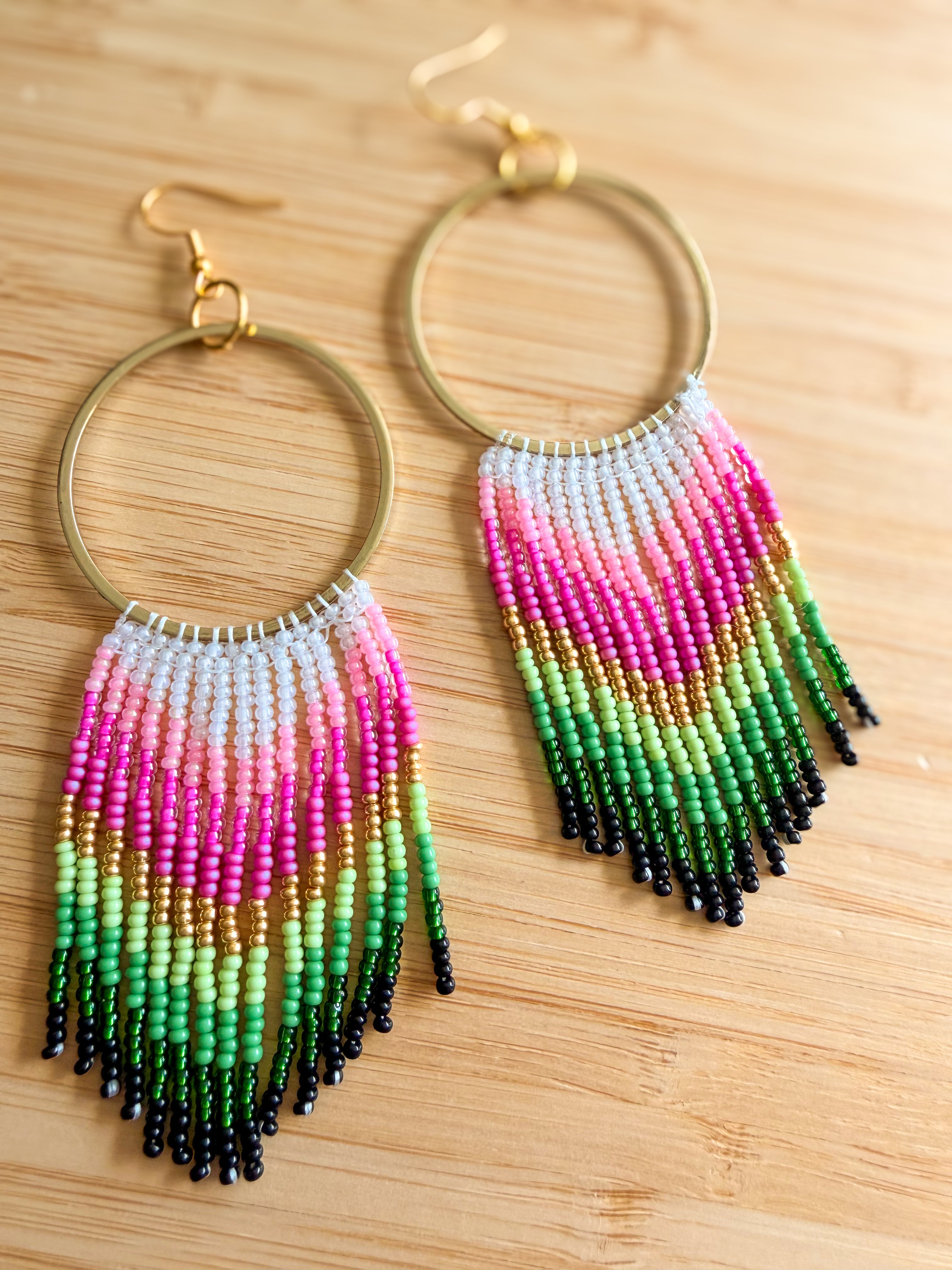 "For Good” Beaded Hoop Fringe Earrings