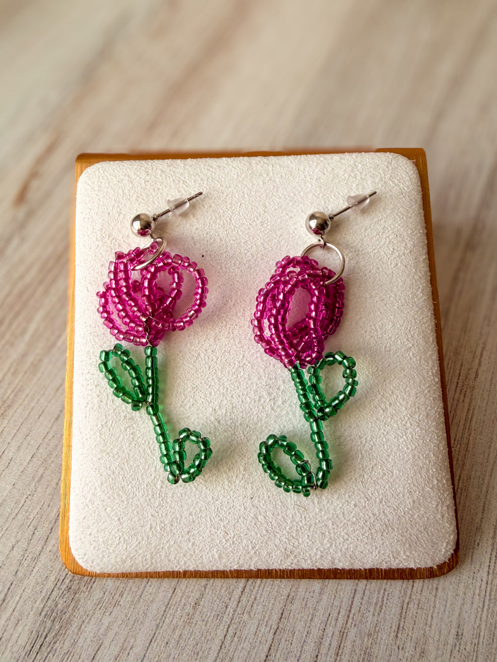 Beaded Rose Shaped Earrings