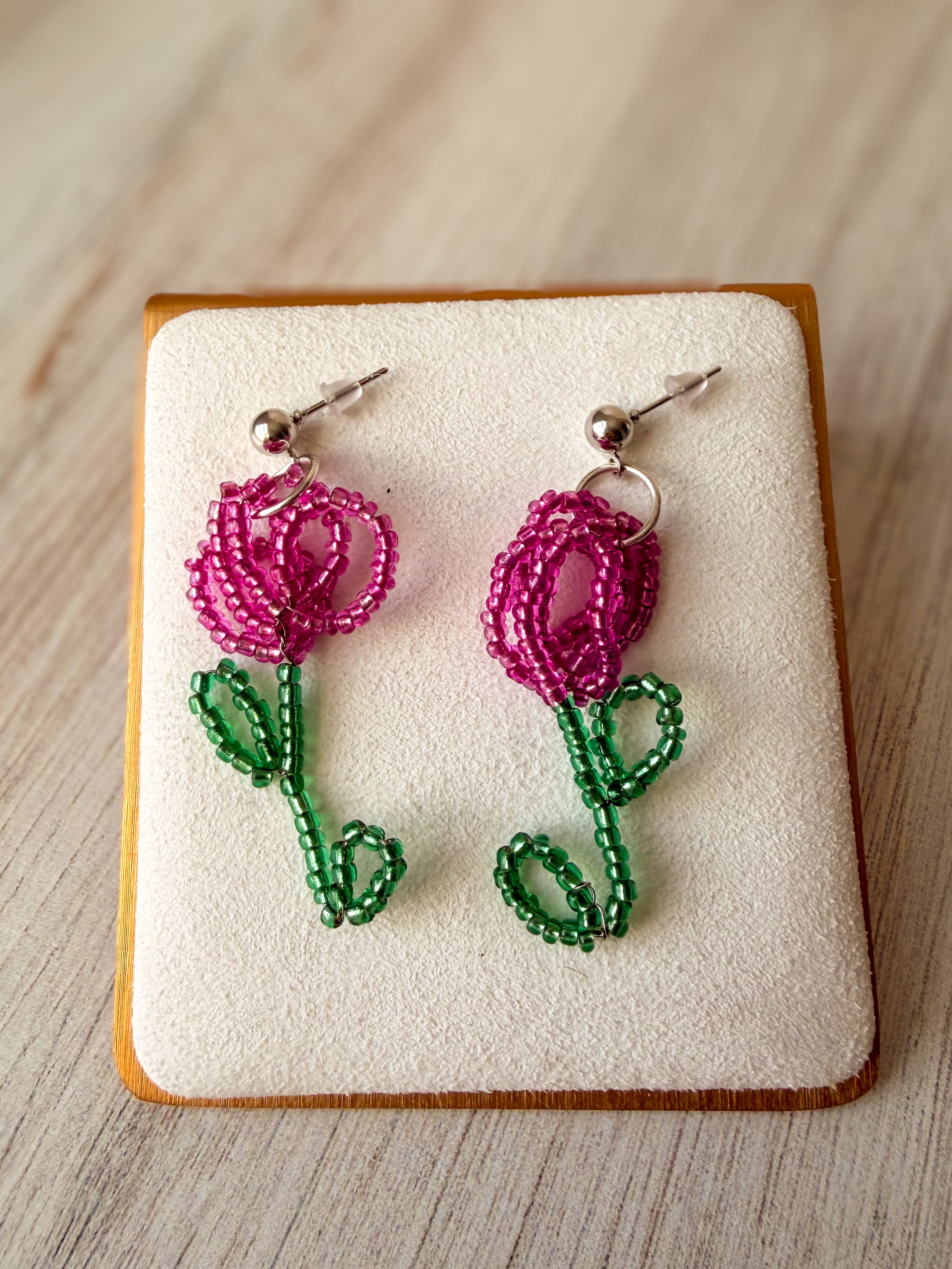 Beaded Rose Shaped Earrings