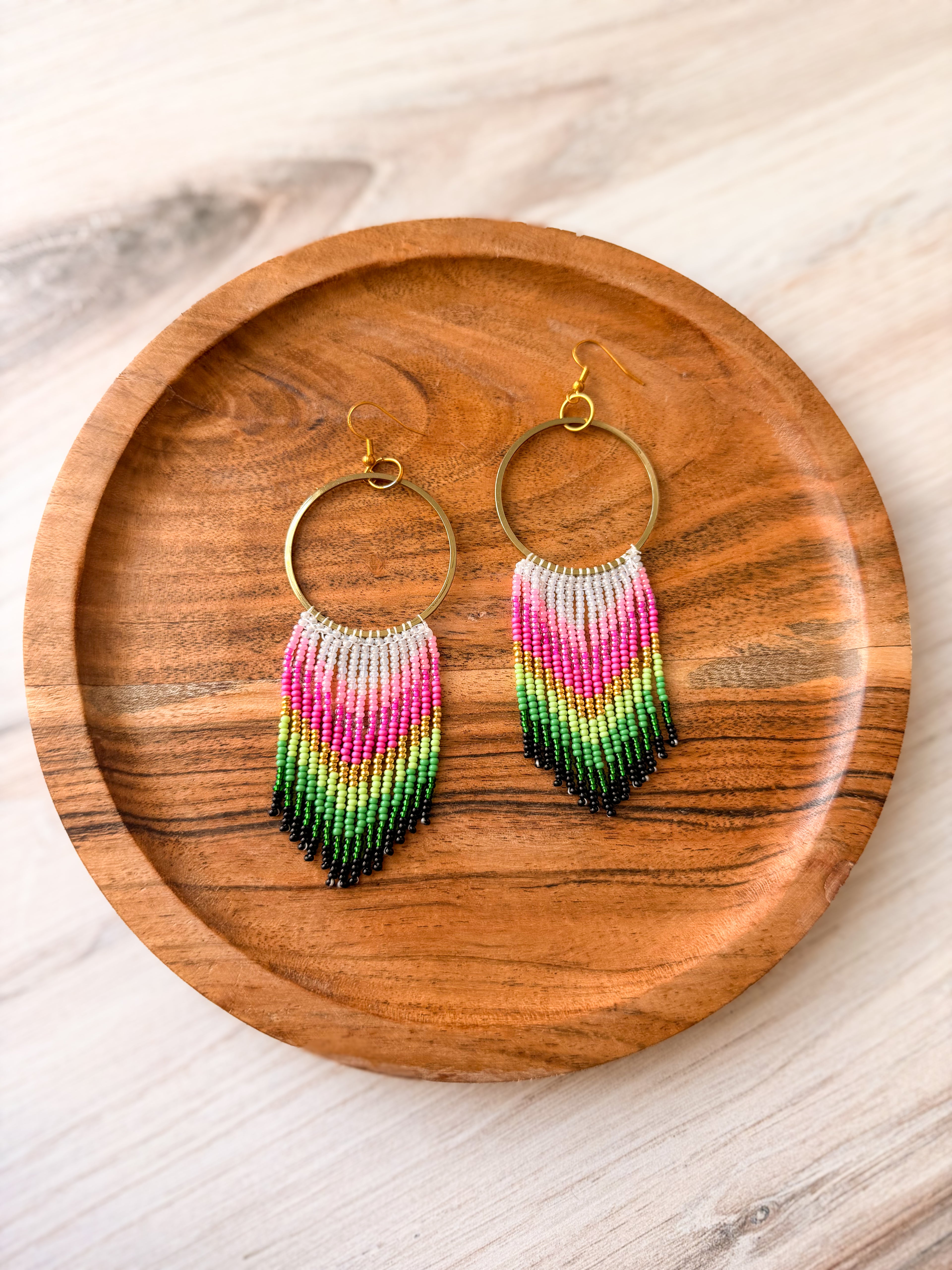 "For Good” Beaded Hoop Fringe Earrings