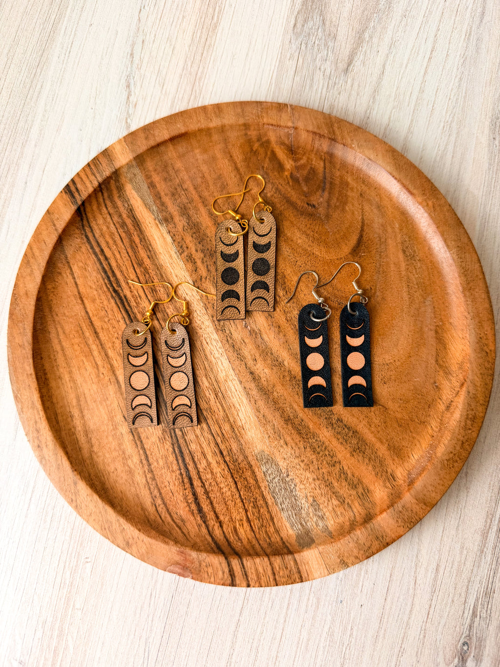Leather Moon Phase Earrings