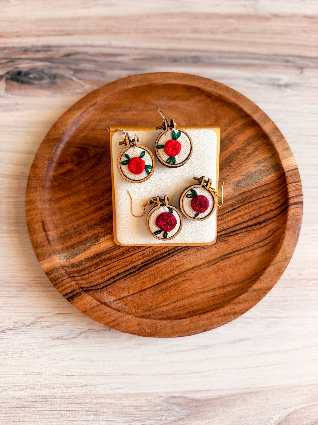 Hand Embroidered Rose Earrings