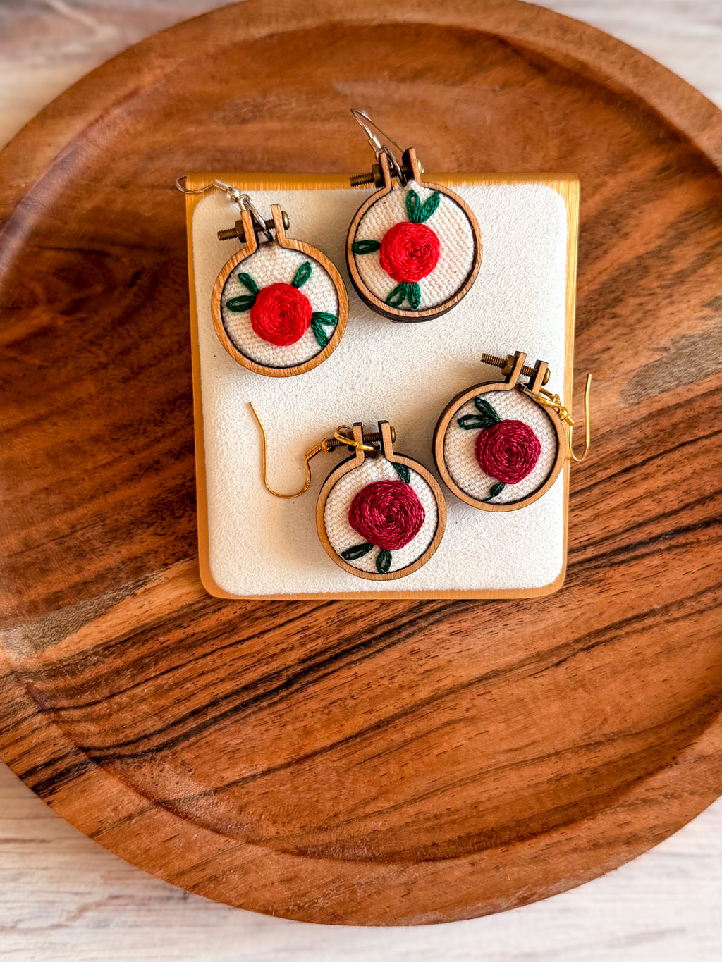 Hand Embroidered Rose Earrings