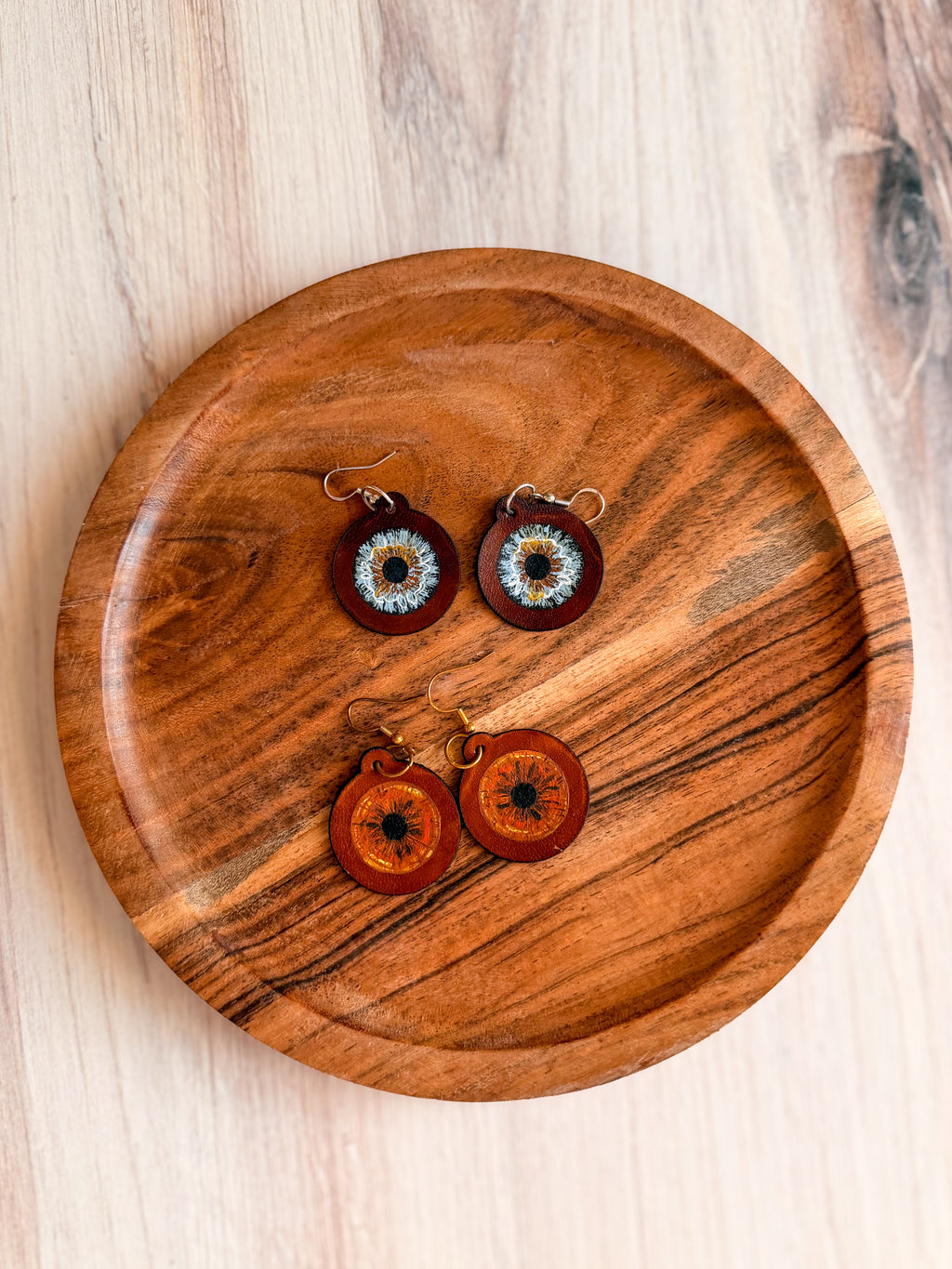 Hand-Painted Leather Iris Eye Earrings