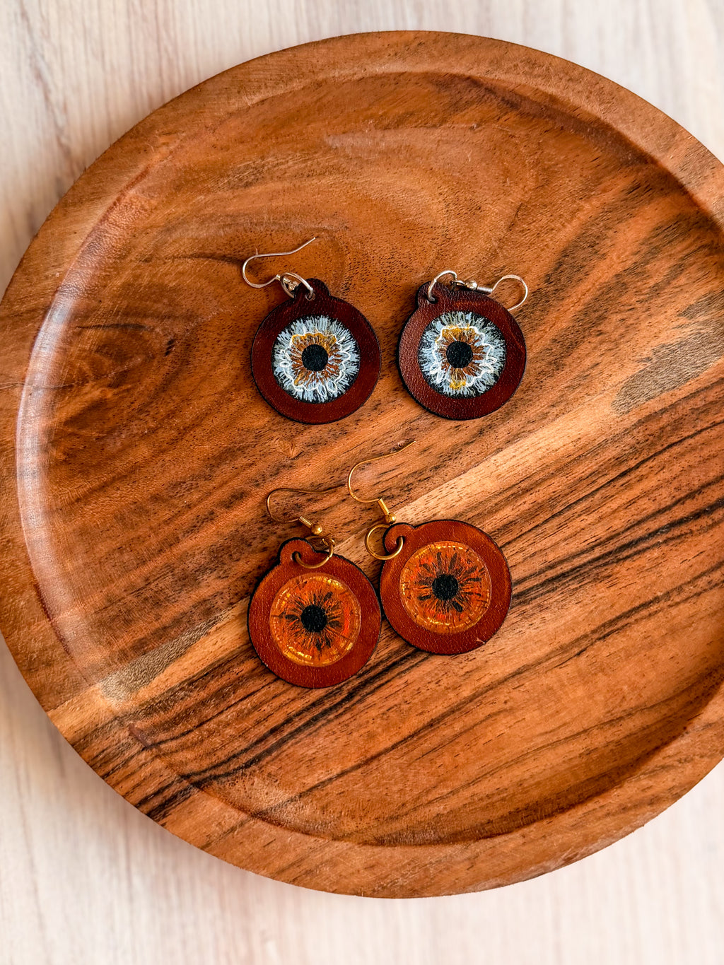 Hand-Painted Leather Iris Eye Earrings