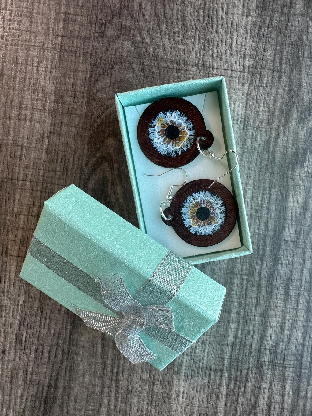 Hand-Painted Leather Iris Eye Earrings